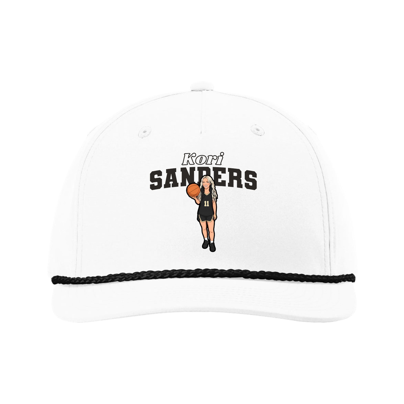 Five-Panel Classic Rope Cap — Name Arch in White