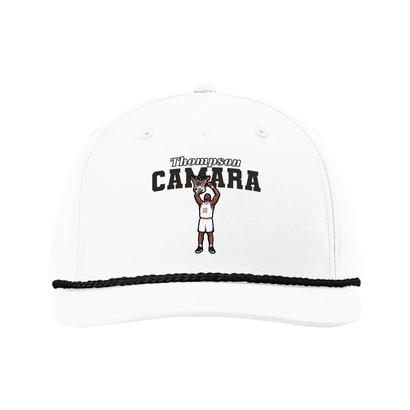 Five-Panel Classic Rope Cap — Name Arch in White