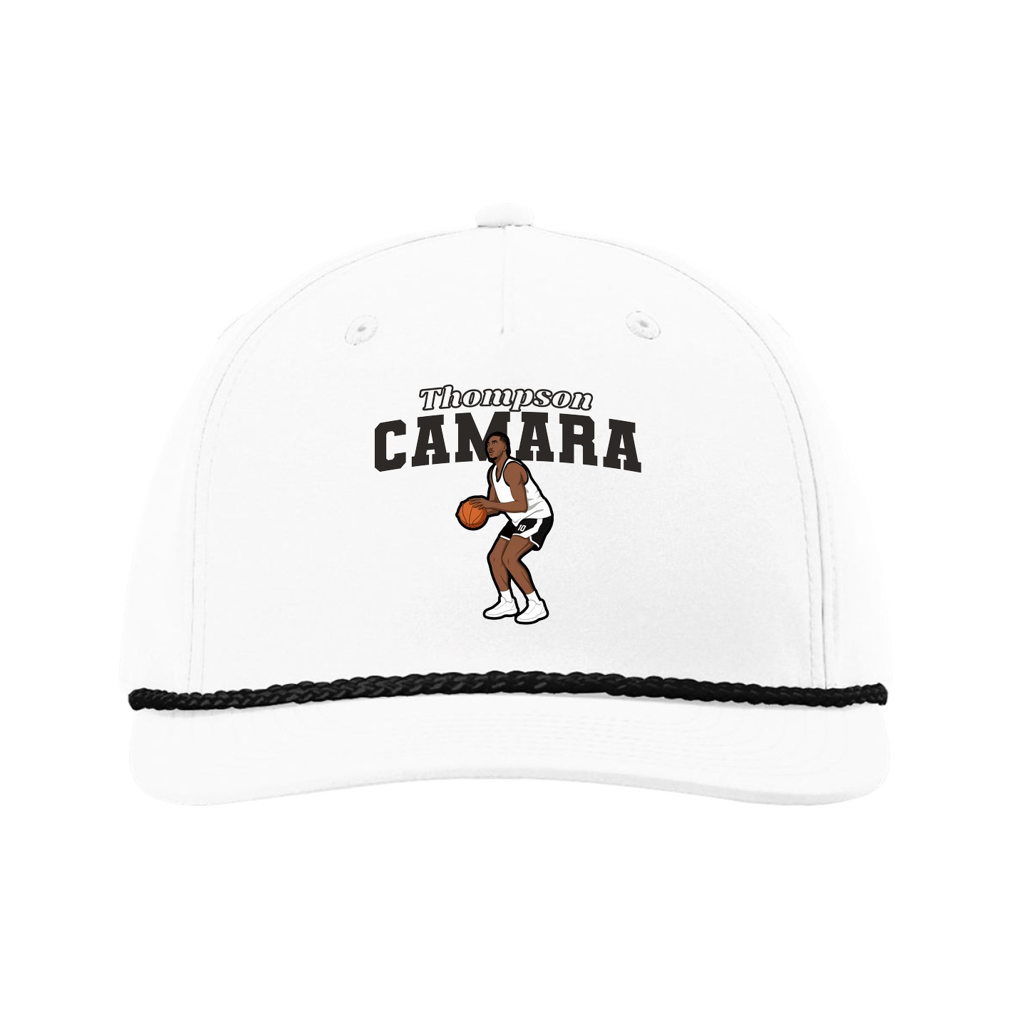 Five-Panel Classic Rope Cap — Name Arch in White