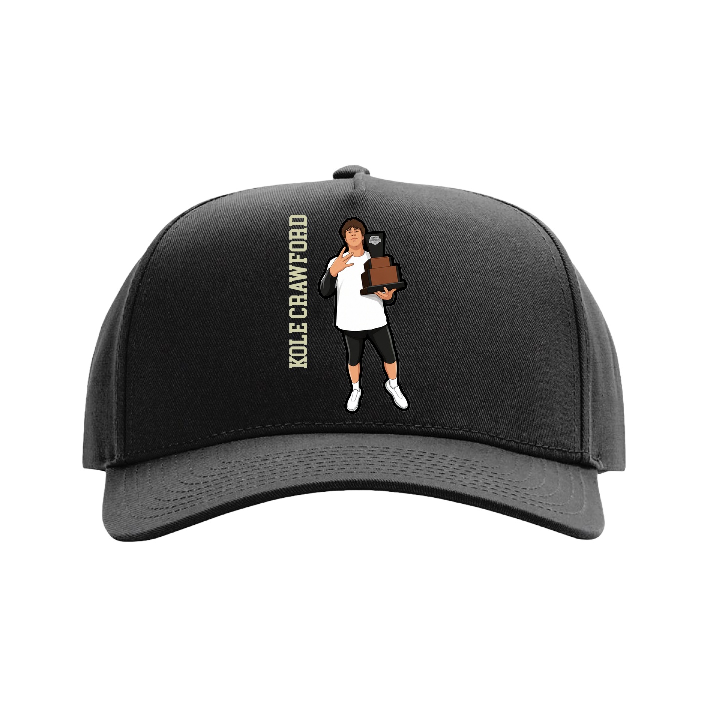 Full Fabric Five-Panel Champ Cap — Name Vertical in Black