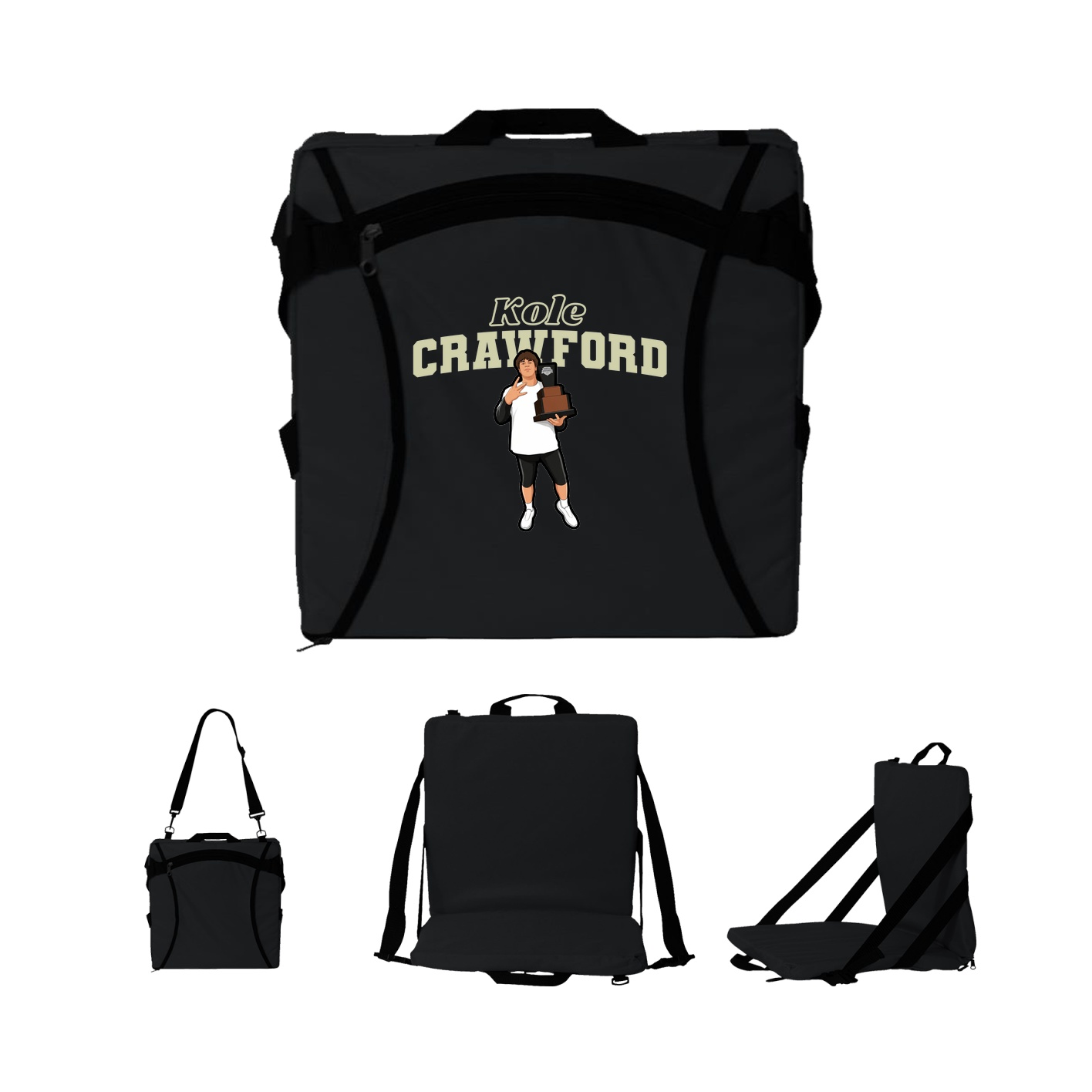 Folding Stadium Seat — Name Arch in Black