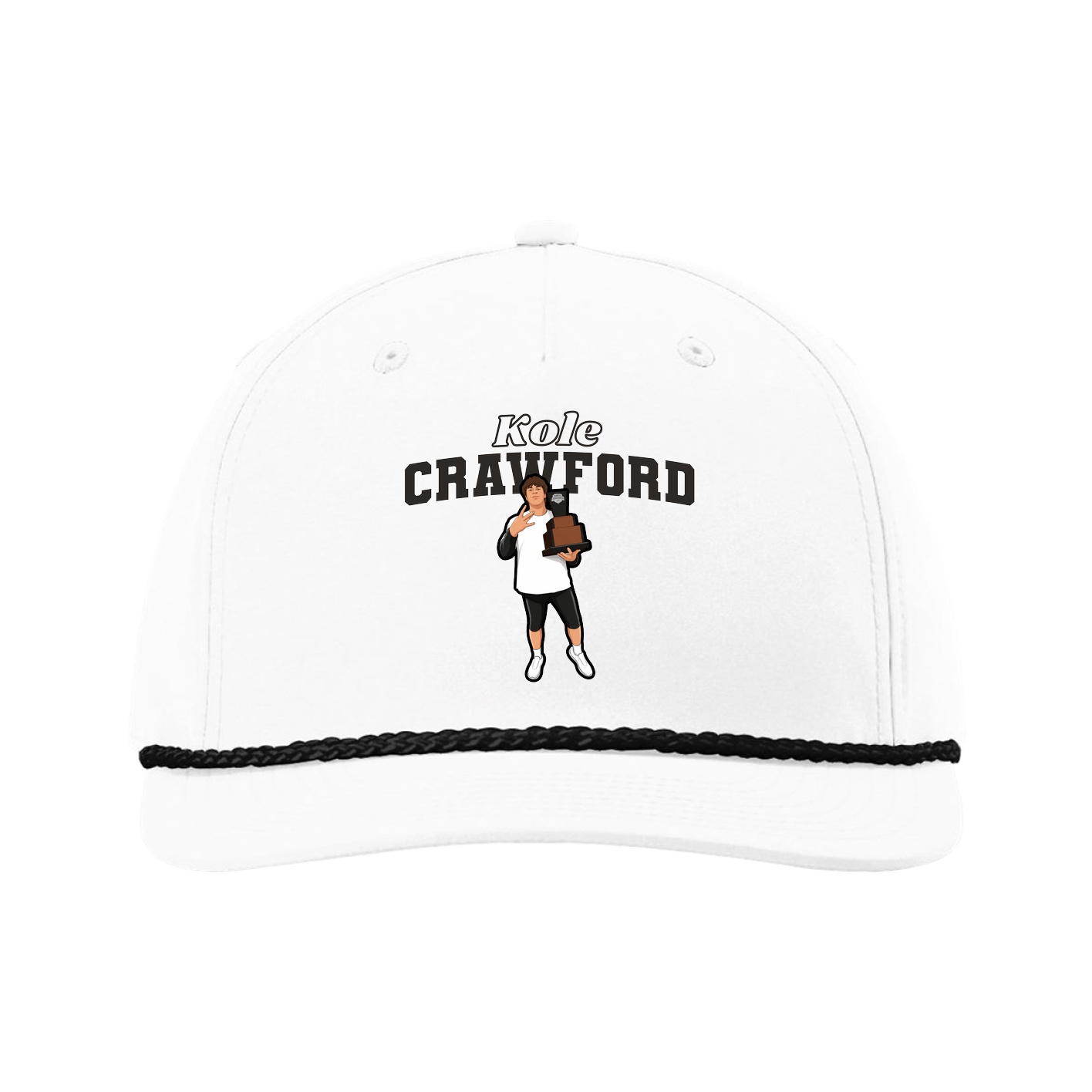 Five-Panel Classic Rope Cap — Name Arch in White