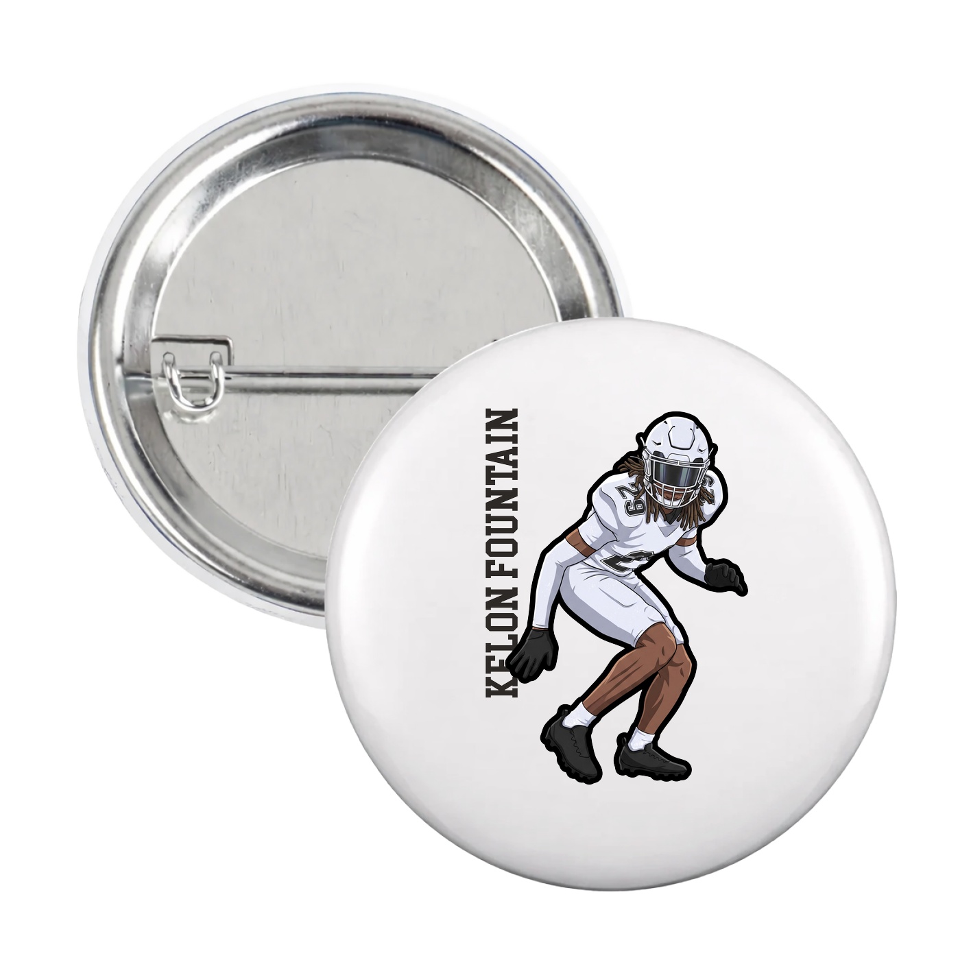 Game Day Button — Name Vertical in White