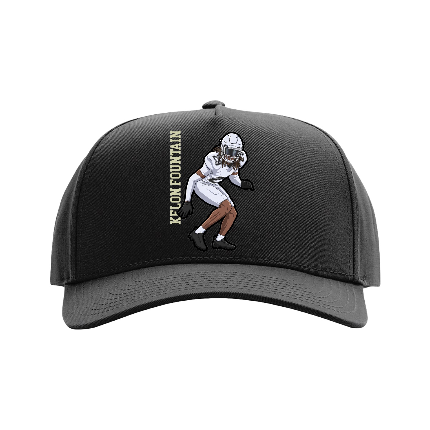 Full Fabric Five-Panel Champ Cap — Name Vertical in Black