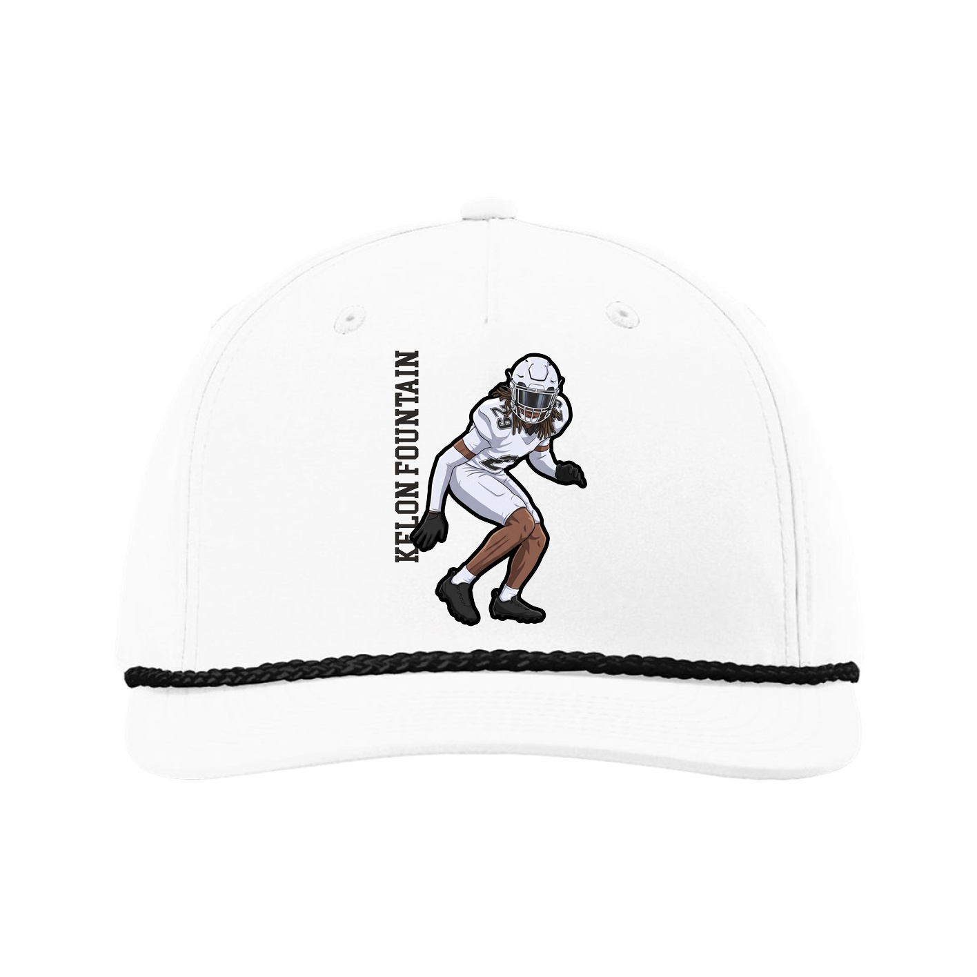 Five-Panel Classic Rope Cap — Name Vertical in White