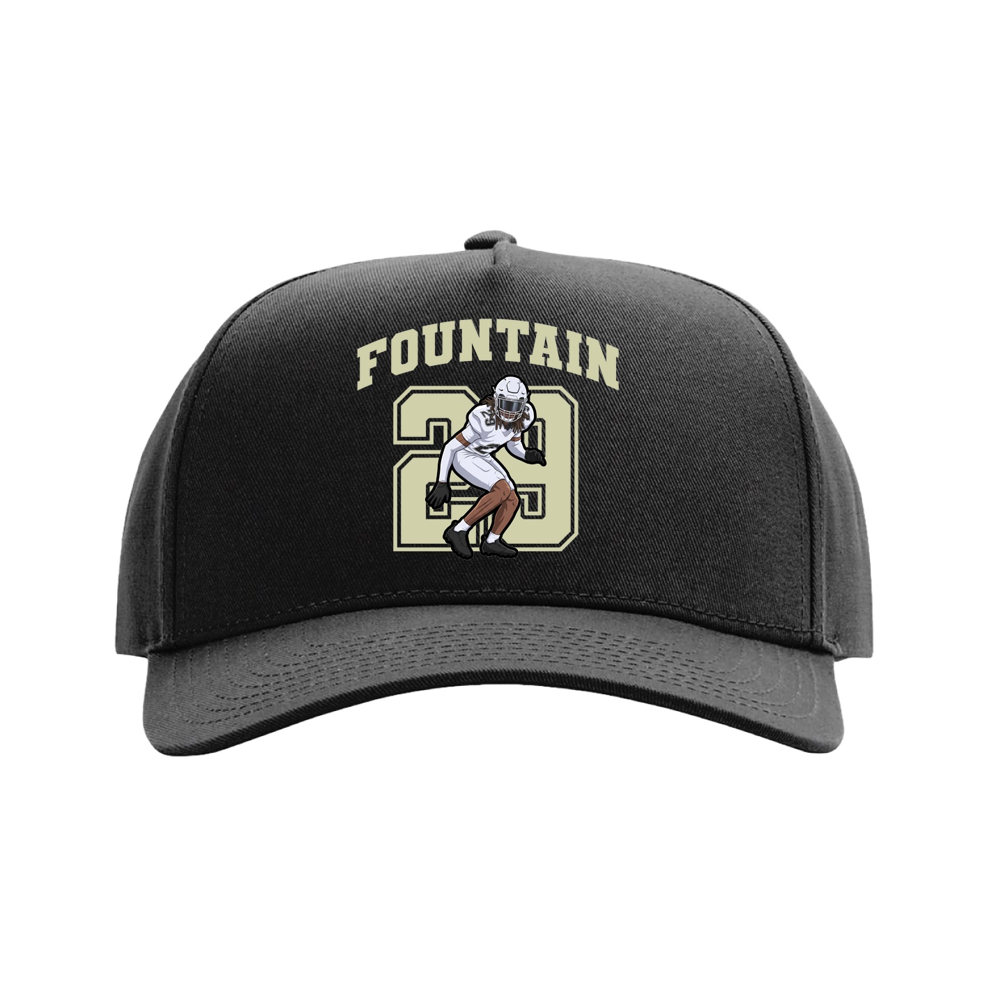 Full Fabric Five-Panel Champ Cap — Number in Black
