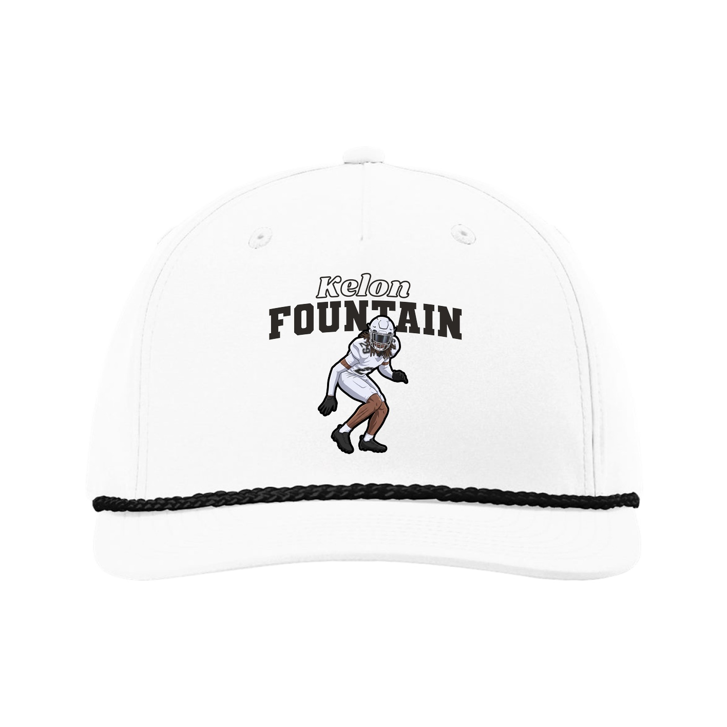 Five-Panel Classic Rope Cap — Name Arch in White