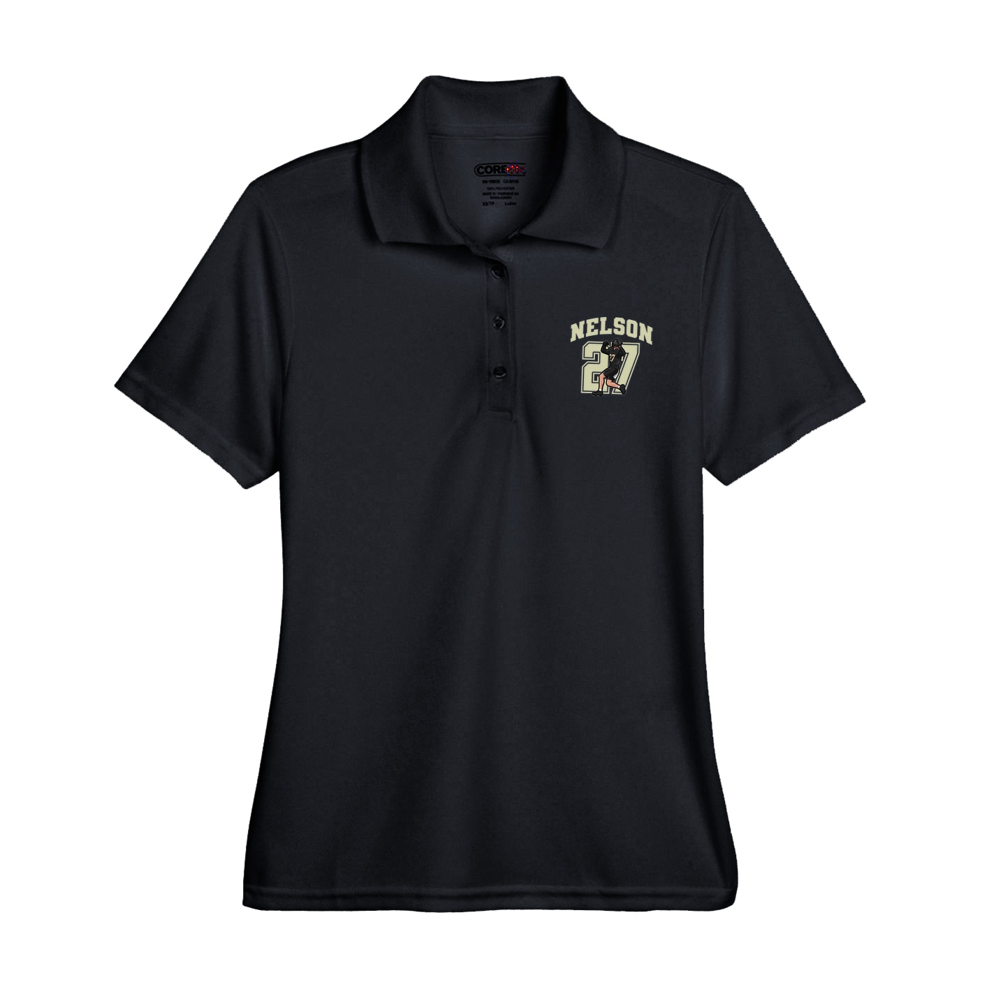 Womens Performance Polo — Number in Black