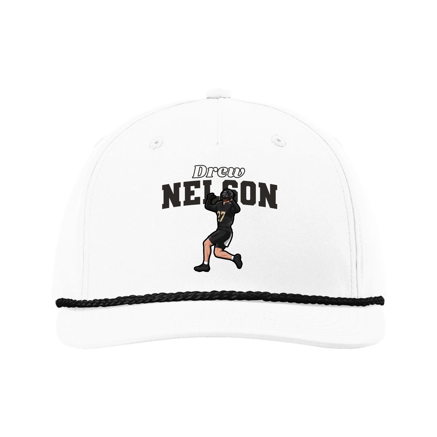 Five-Panel Classic Rope Cap — Name Arch in White