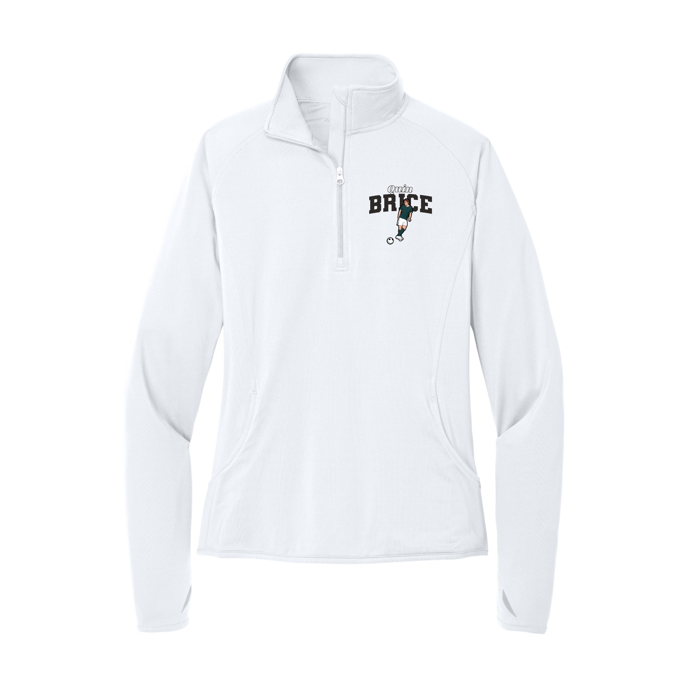 Women's Q-Zip Pullover — Name Arch in White