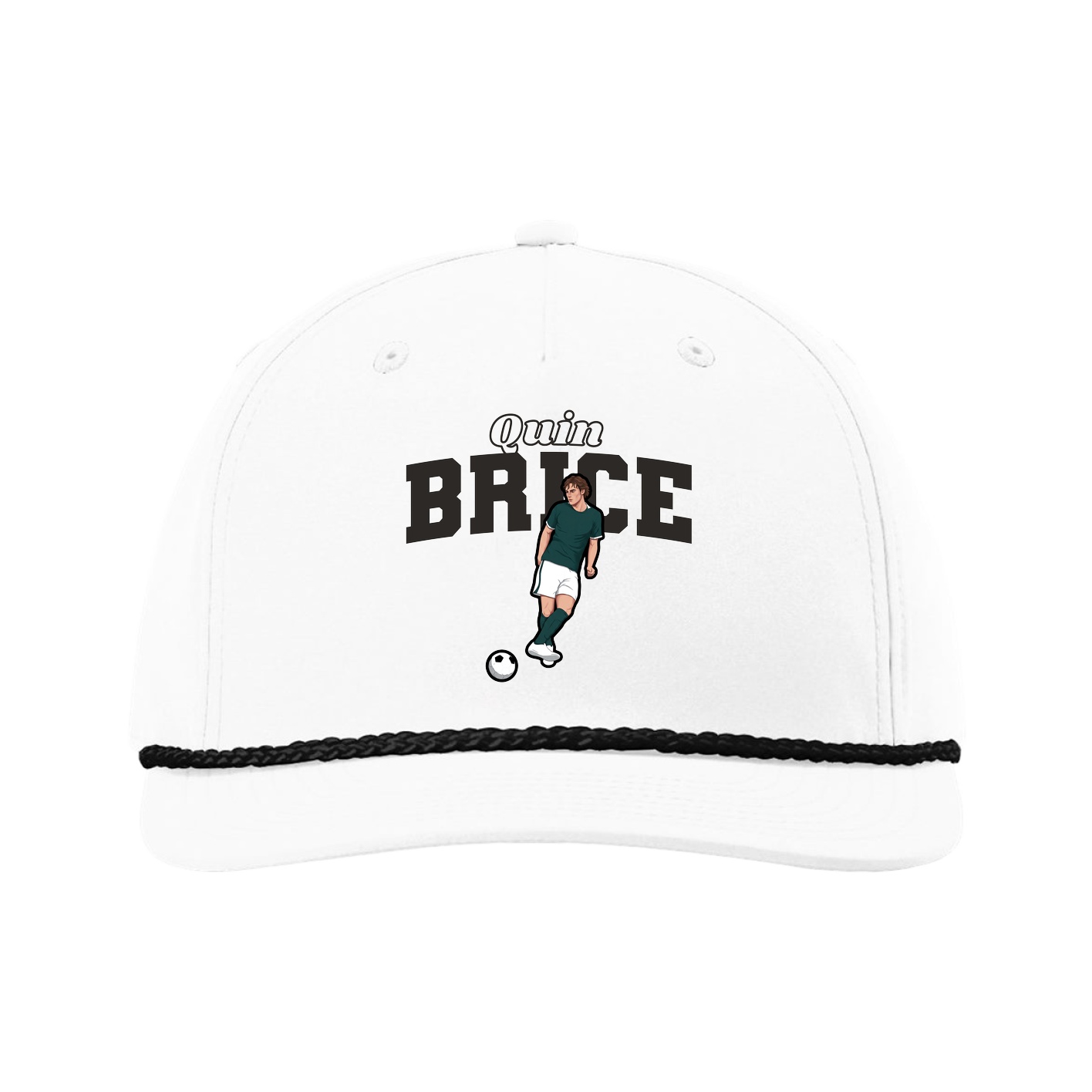 Five-Panel Classic Rope Cap — Name Arch in White