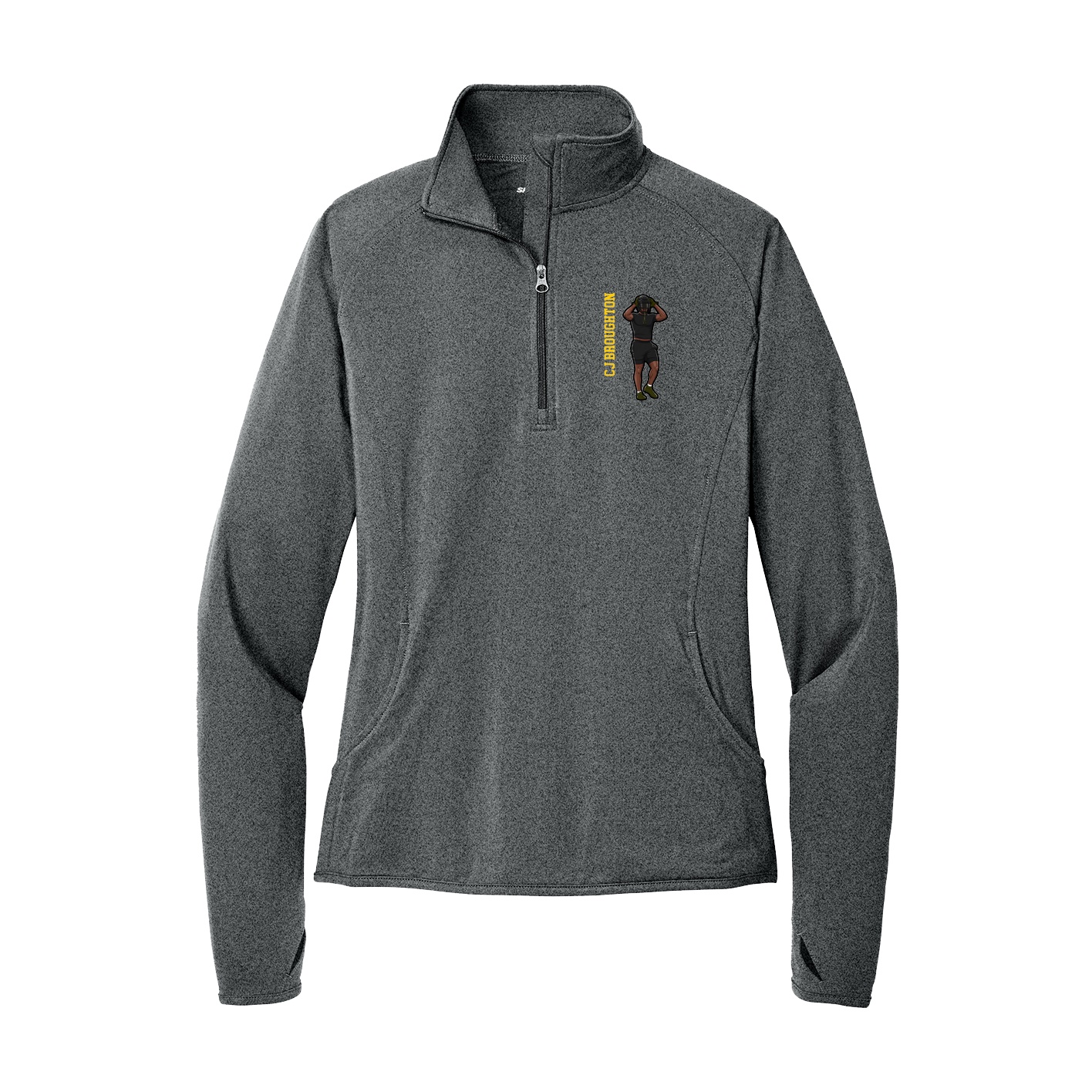Women's Q-Zip Pullover — Name Vertical in Grey