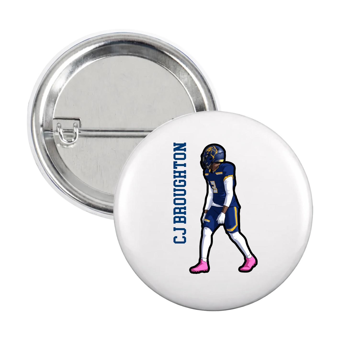 Game Day Button — Name Vertical in White