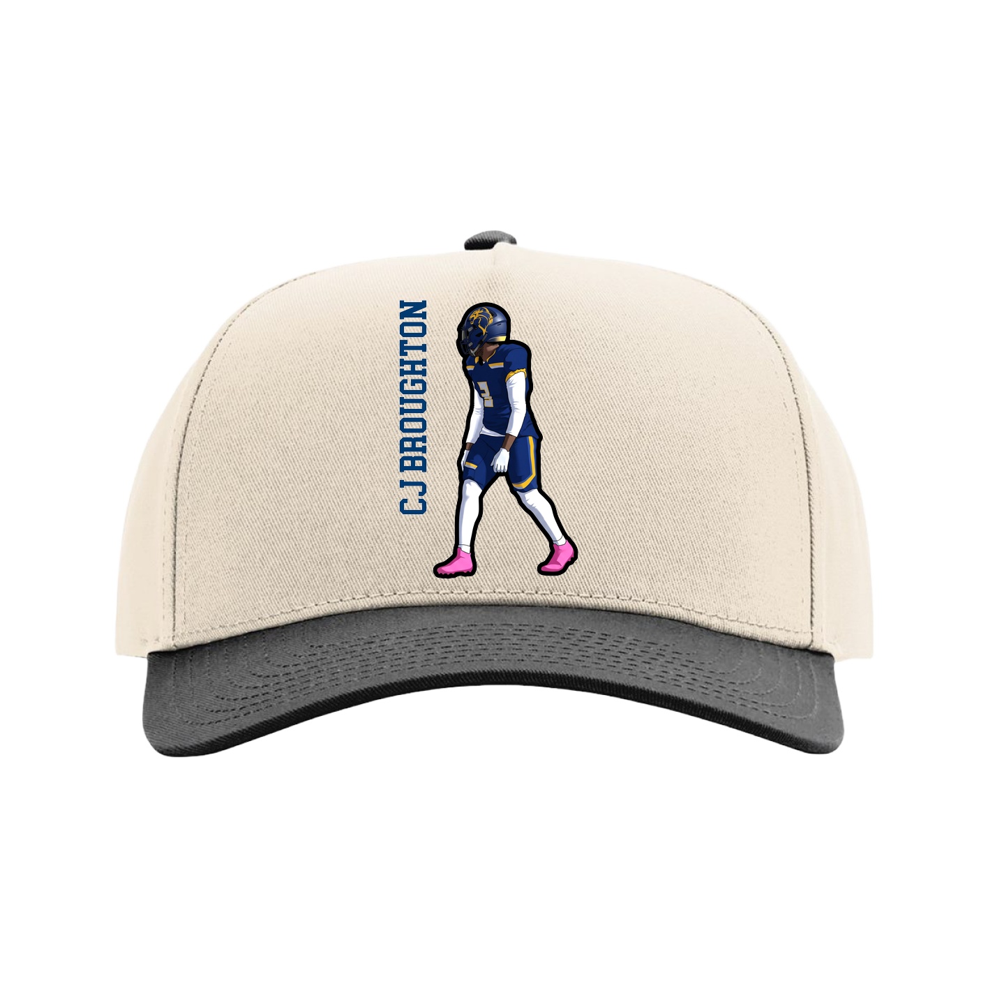 Full Fabric Five-Panel Champ Cap — Name Vertical in Cream/Black