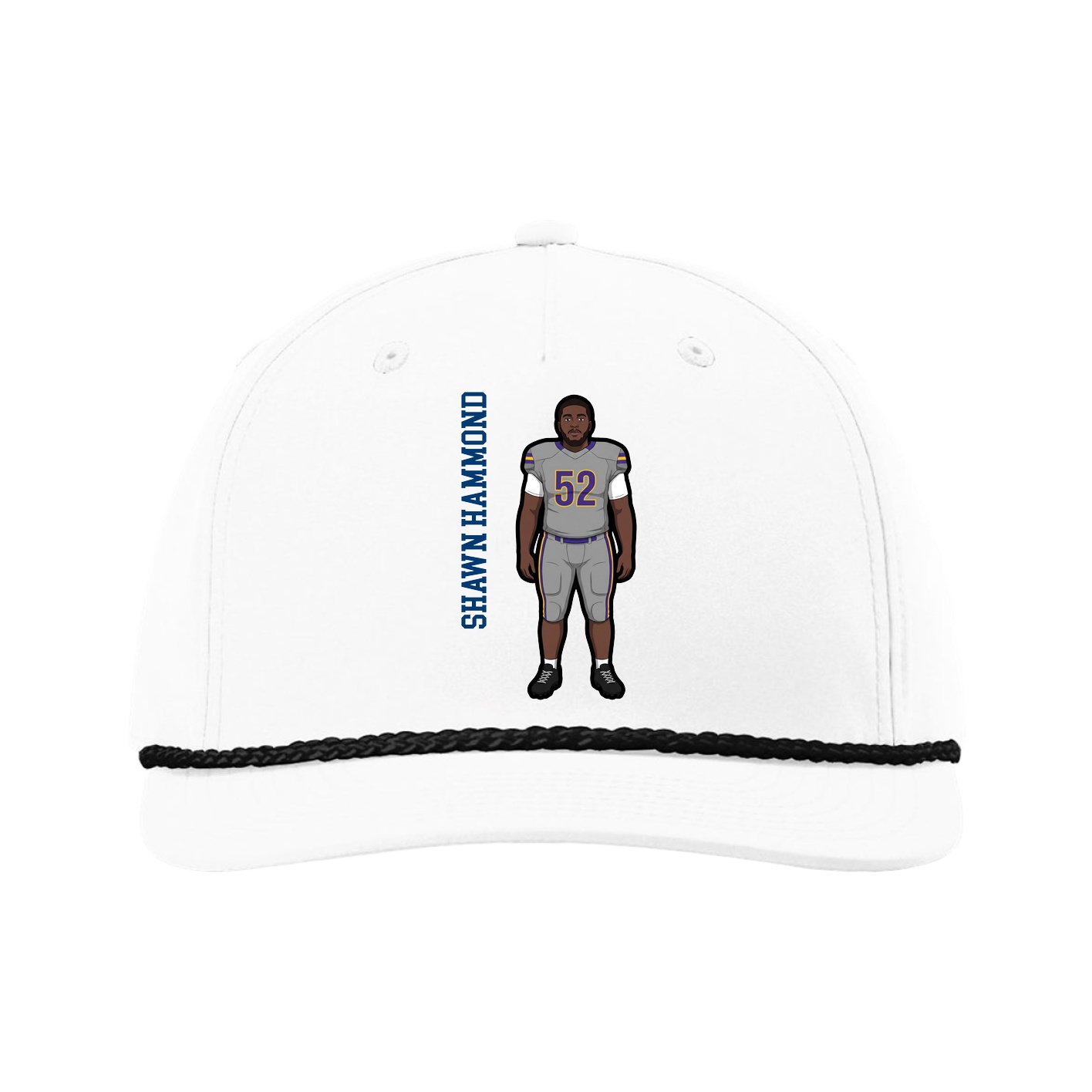 Five-Panel Classic Rope Cap — Name Vertical in White