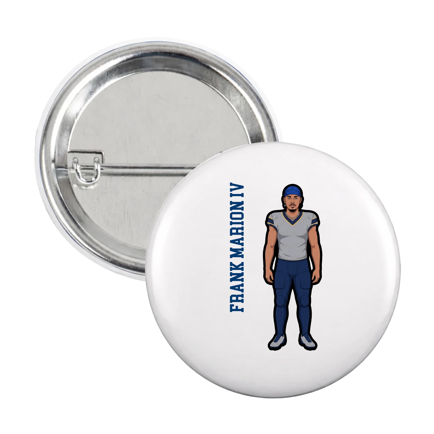 Game Day Button — Name Vertical in White