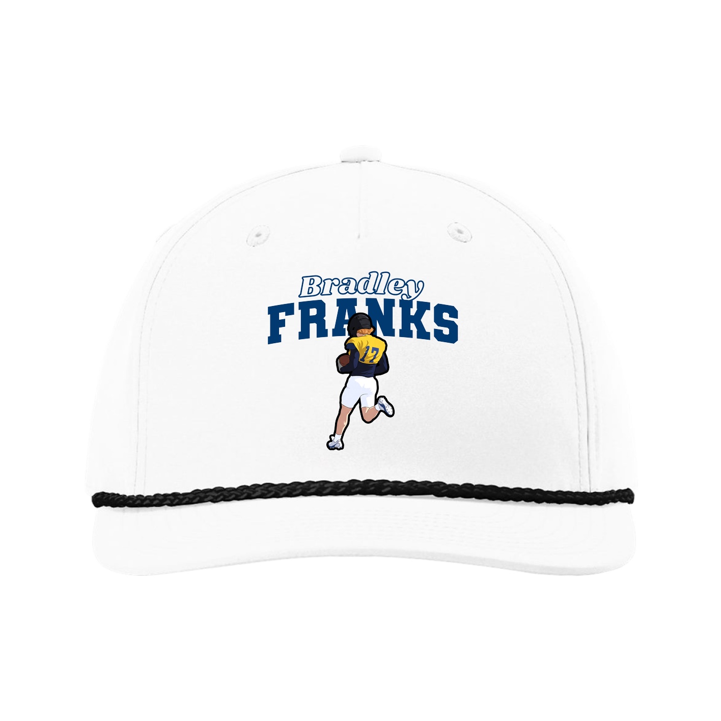 Five-Panel Classic Rope Cap — Name Arch in White