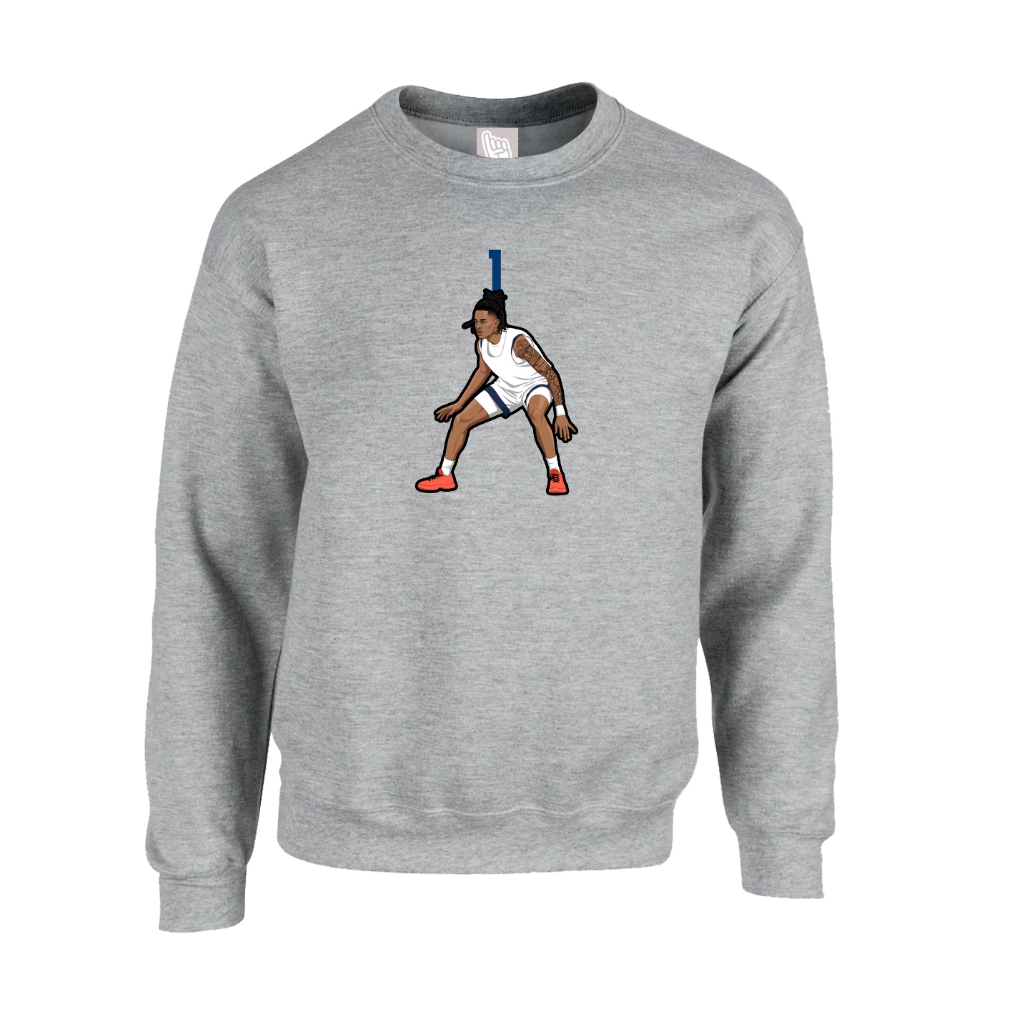 Fleece Crew — Number Top in Grey