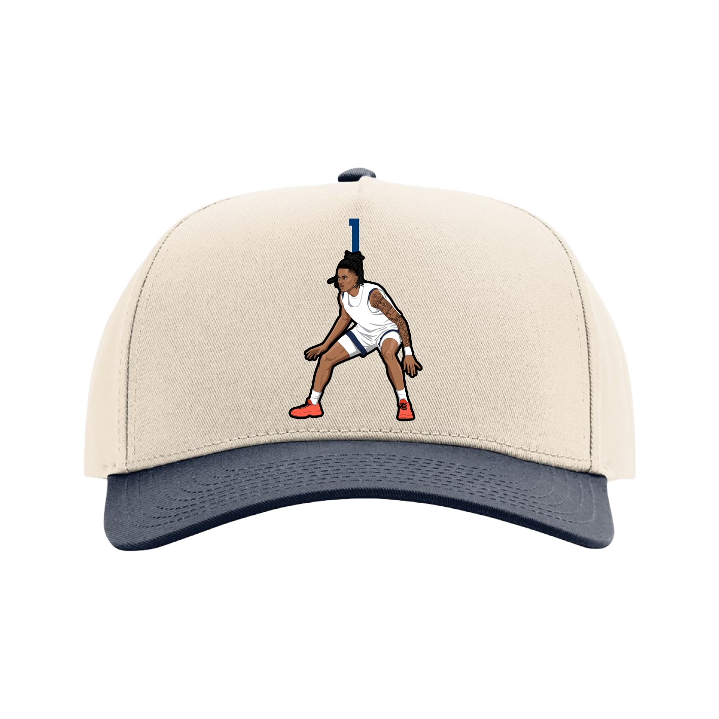 Full Fabric Five-Panel Champ Cap — Number Top in Cream/Navy