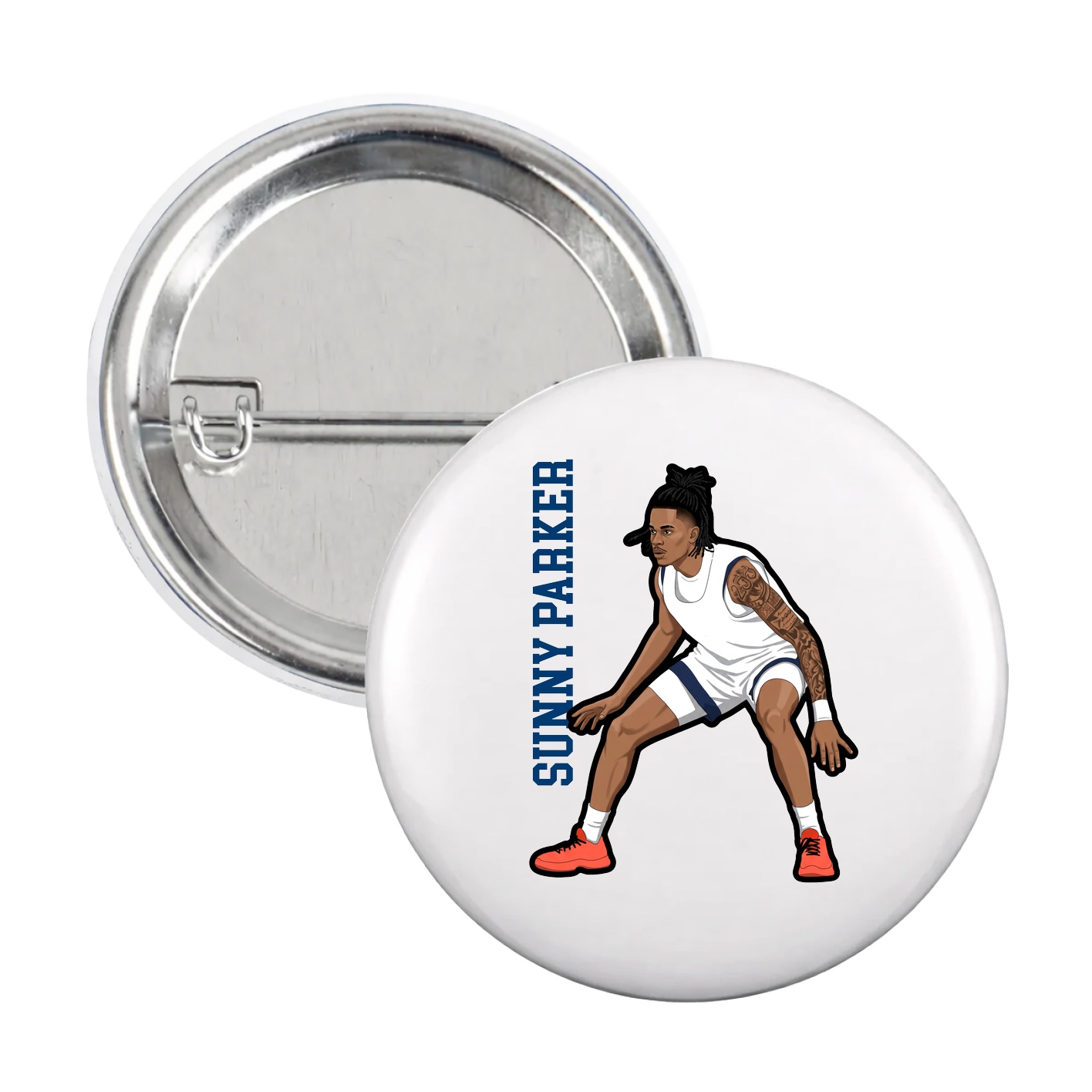 Game Day Button — Name Vertical in White