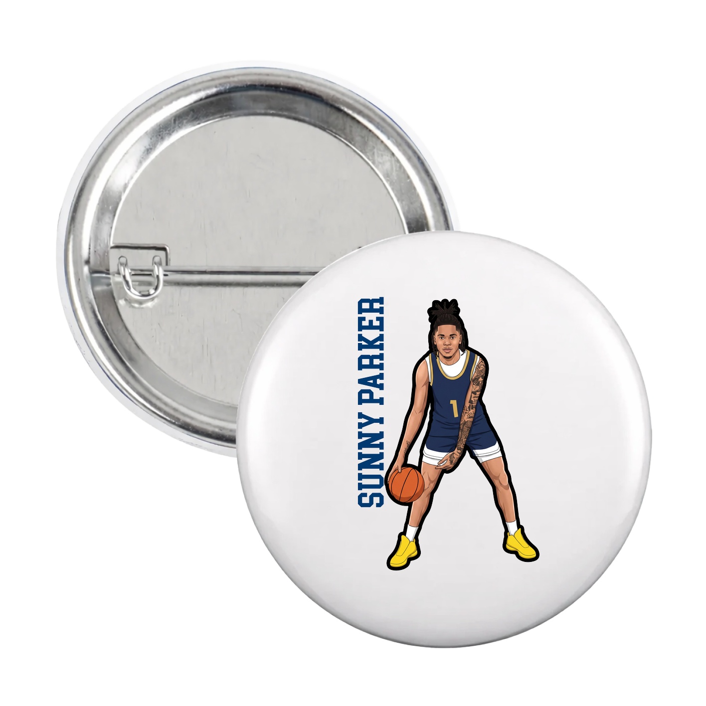 Game Day Button — Name Vertical in White