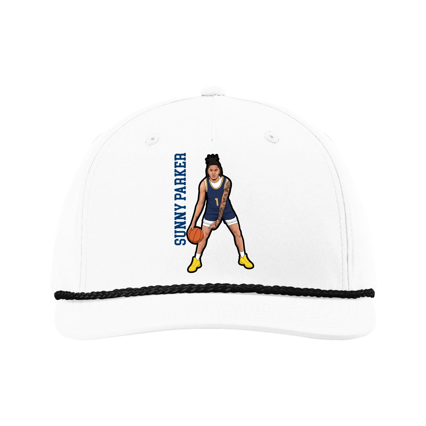 Five-Panel Classic Rope Cap — Name Vertical in White