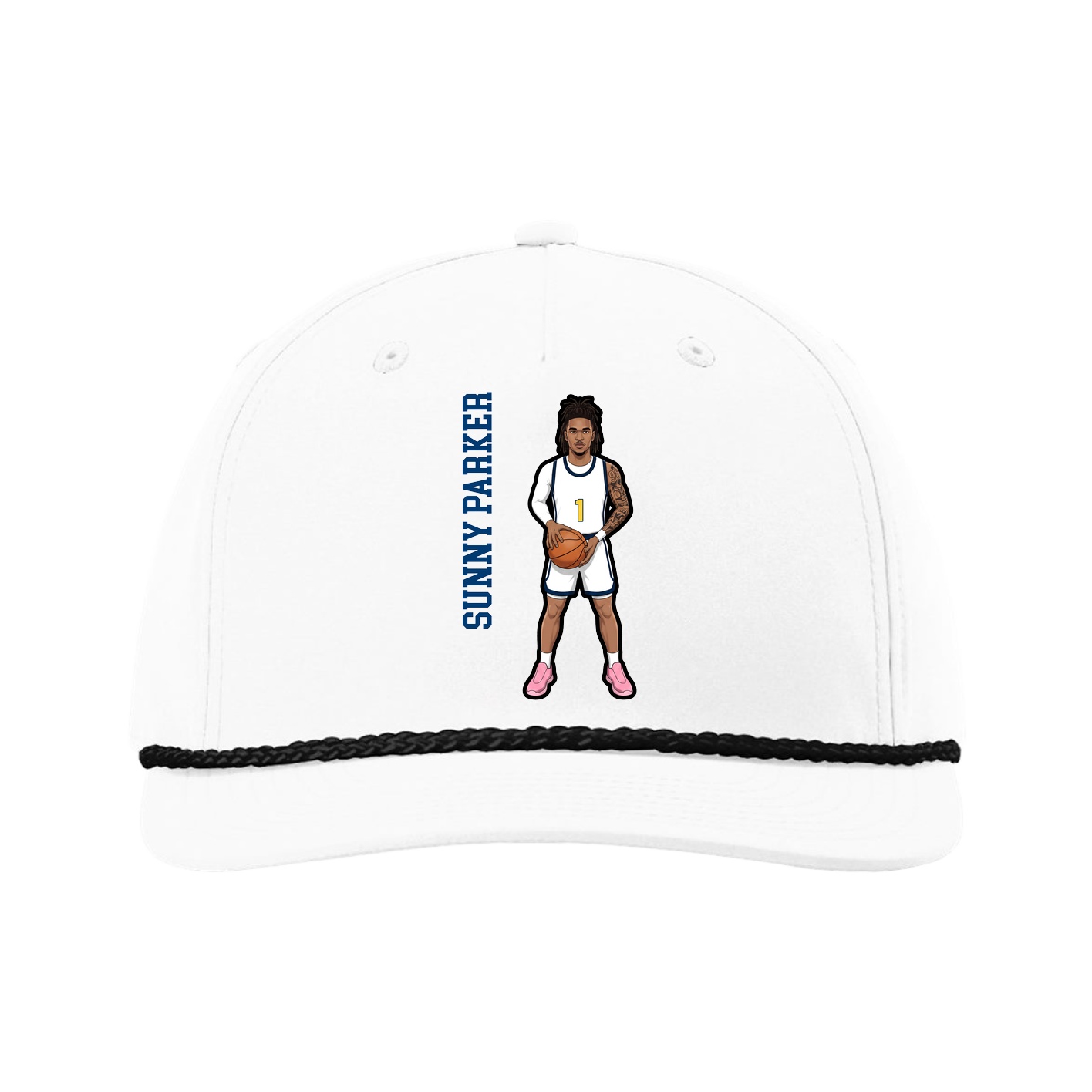 Five-Panel Classic Rope Cap — Name Vertical in White