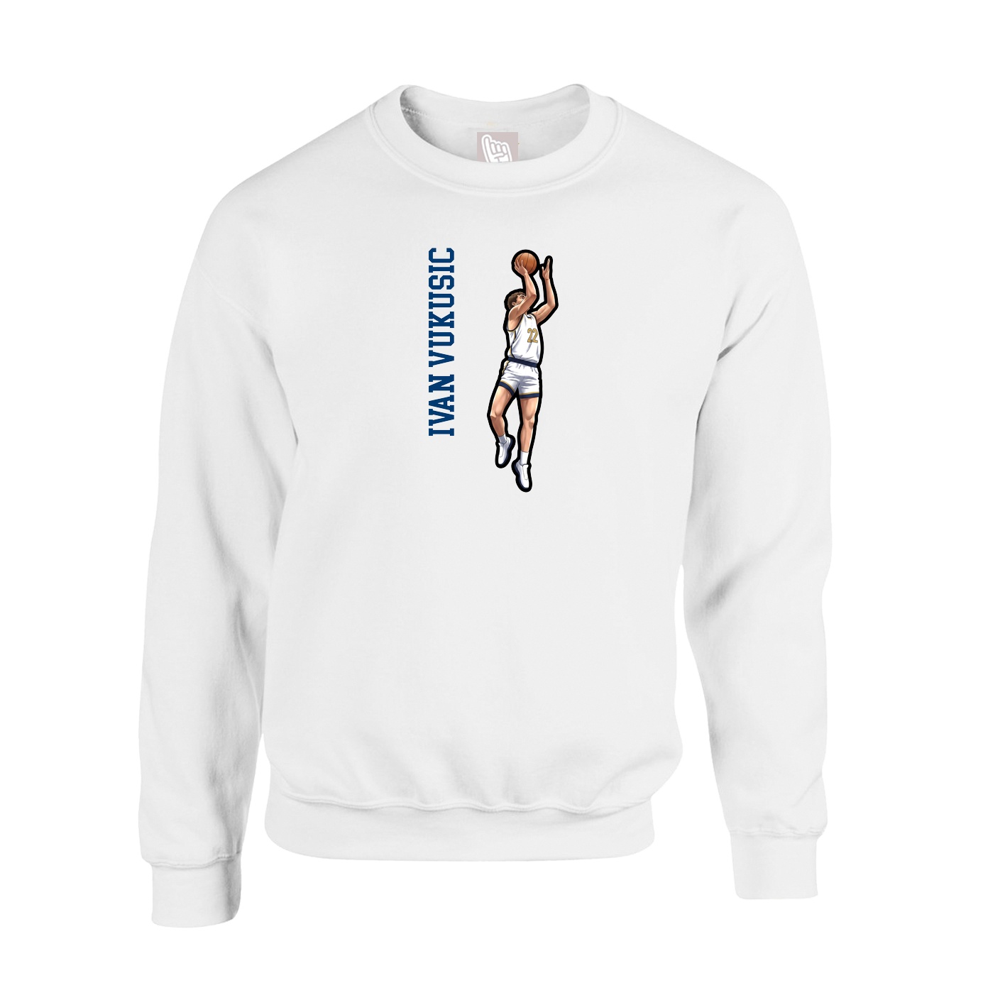 Fleece Crew — Name Vertical in White