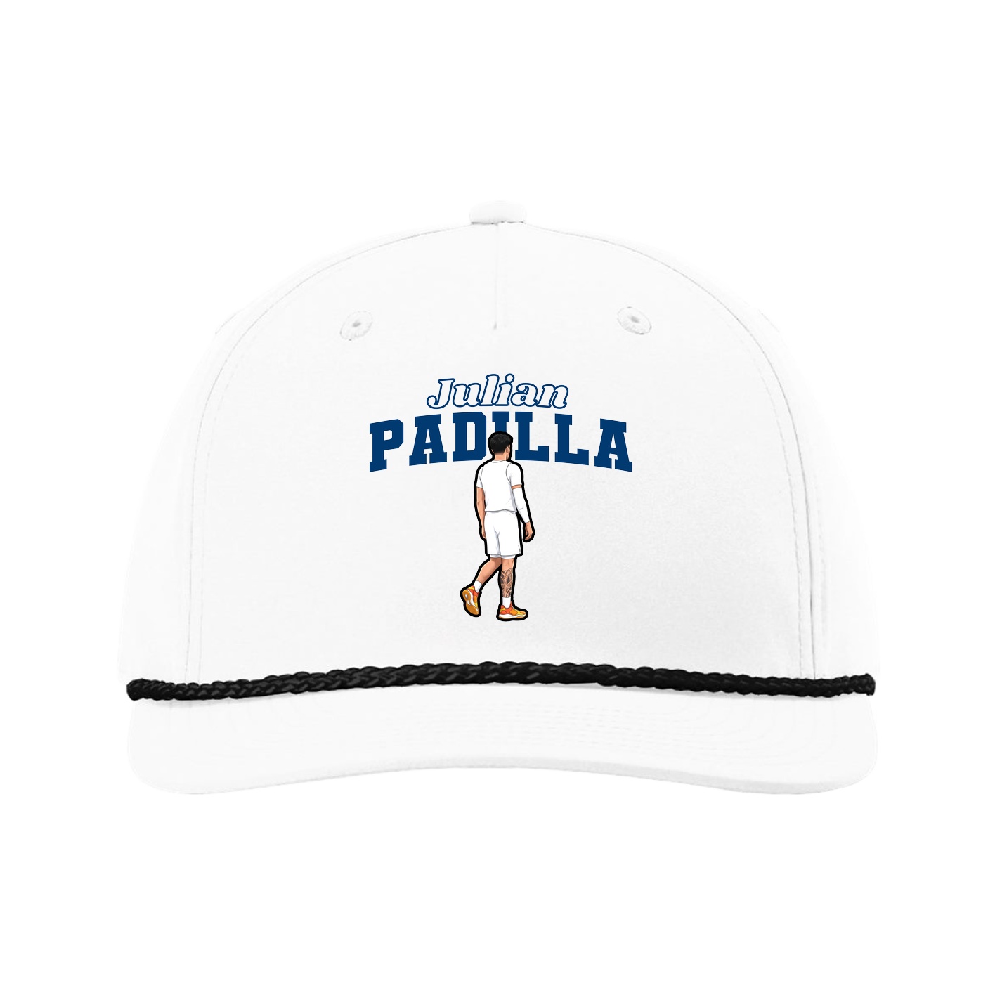 Five-Panel Classic Rope Cap — Name Arch in White