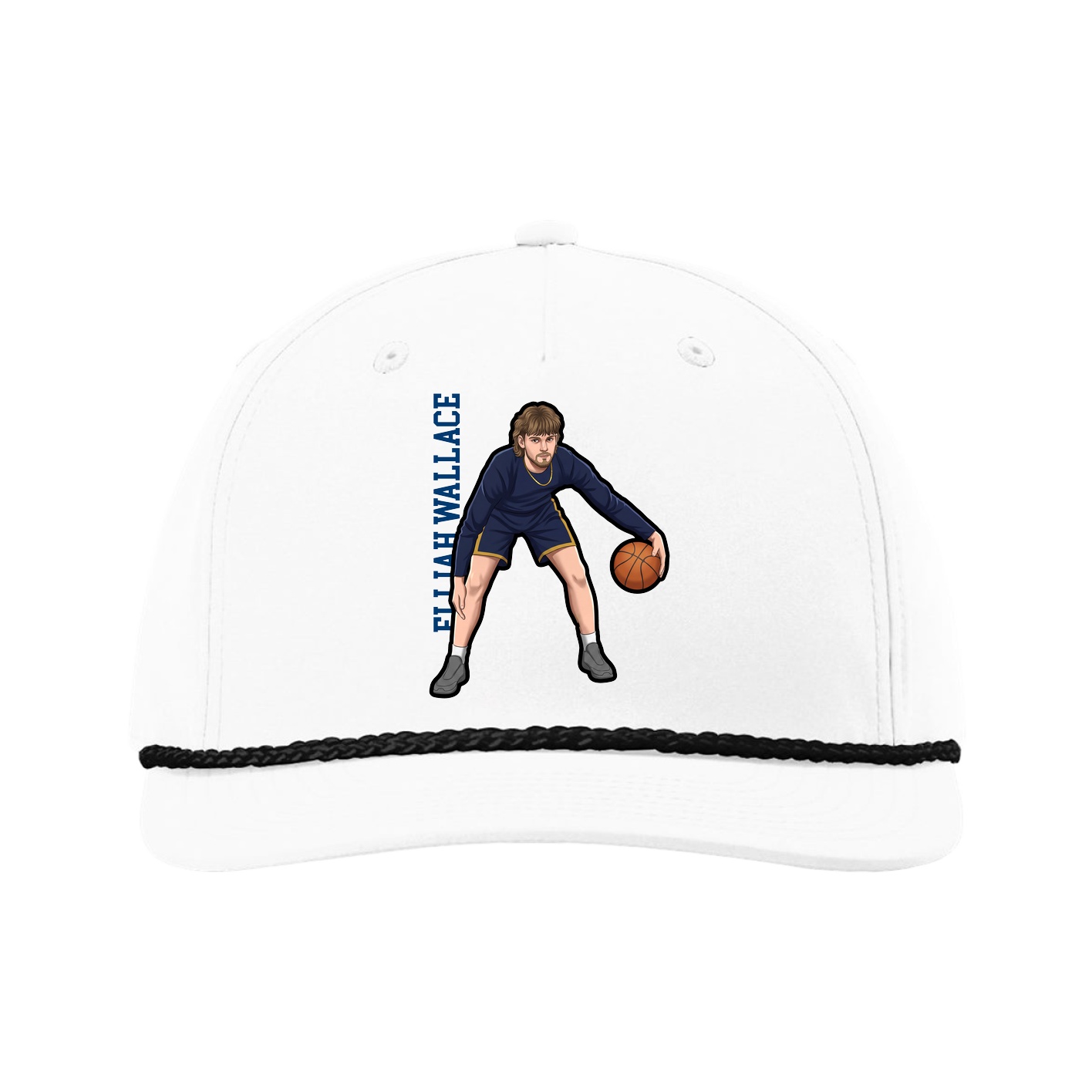 Five-Panel Classic Rope Cap — Name Vertical in White