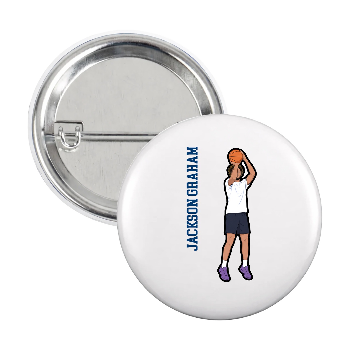 Game Day Button — Name Vertical in White