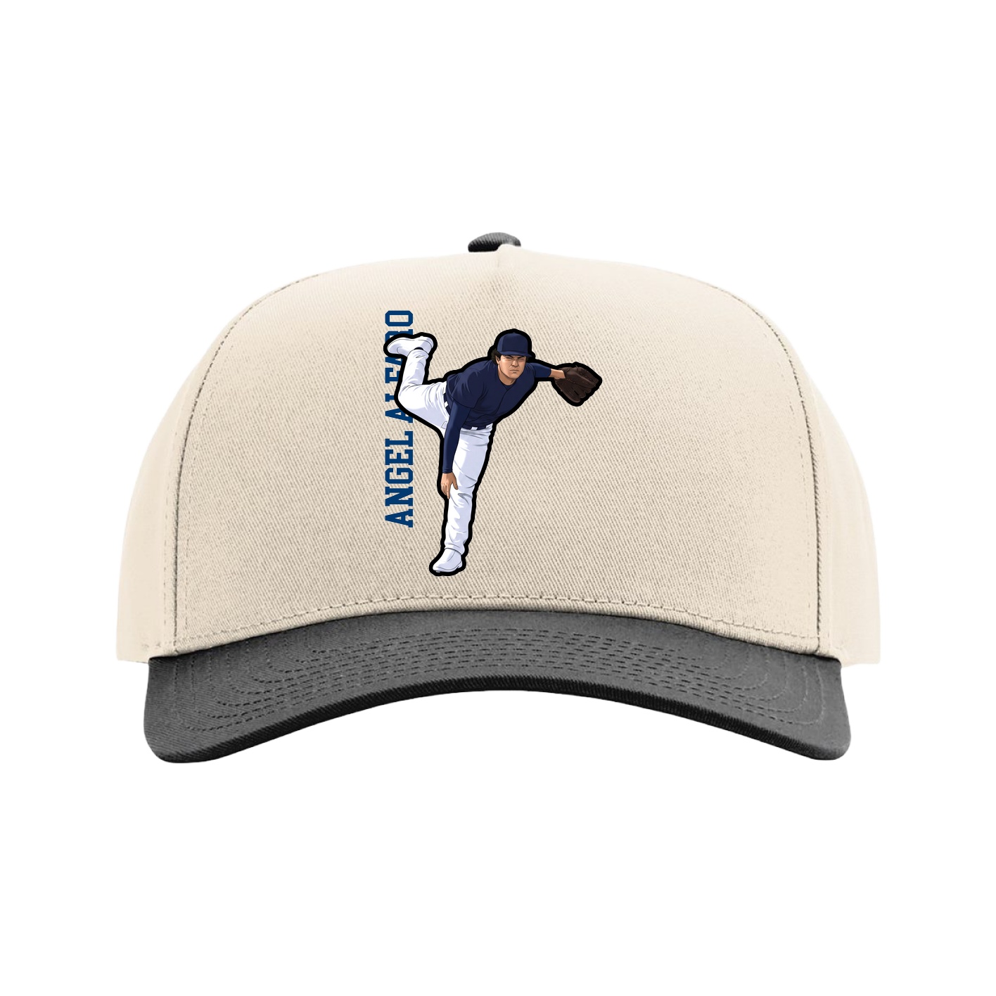 Full Fabric Five-Panel Champ Cap — Name Vertical in Cream/Black