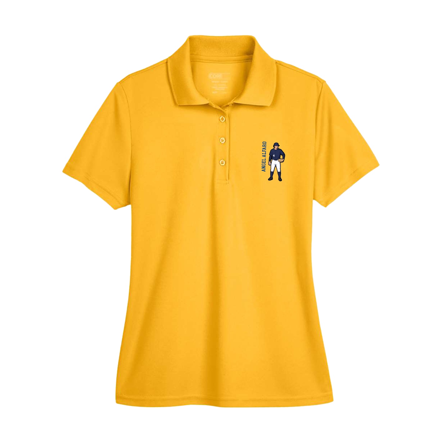 Womens Performance Polo — Name Vertical in Gold
