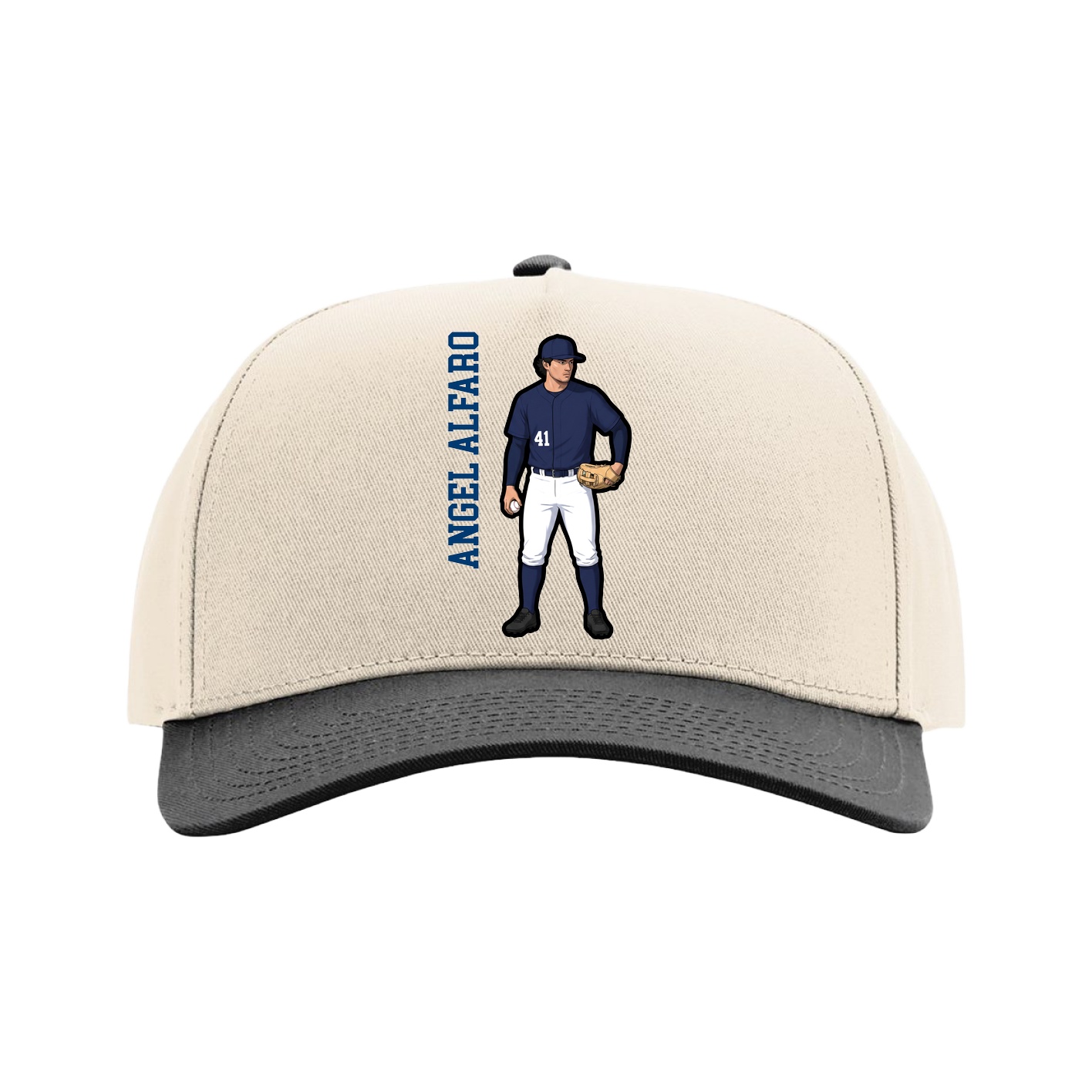 Full Fabric Five-Panel Champ Cap — Name Vertical in Cream/Black