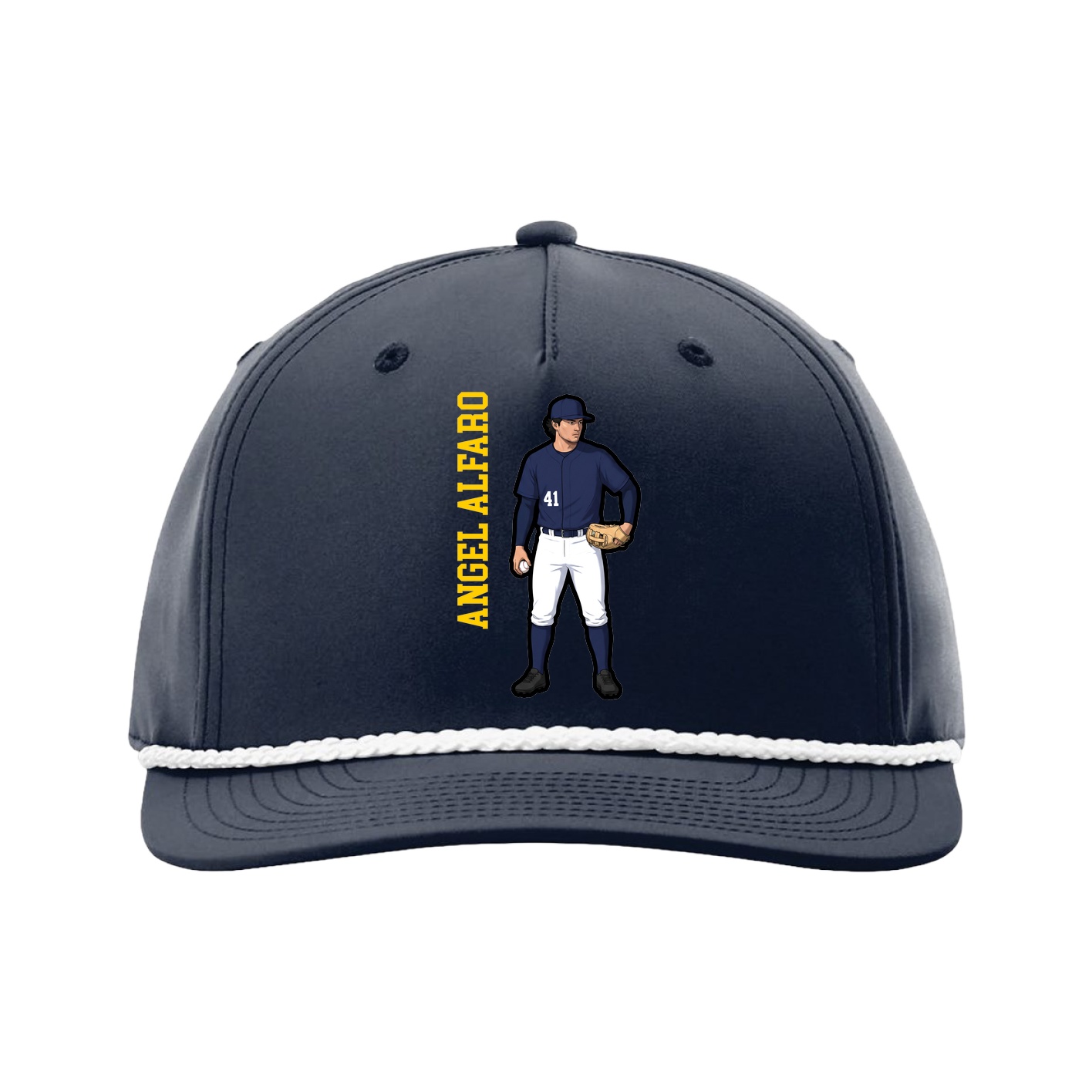Five-Panel Classic Rope Cap — Name Vertical in Navy