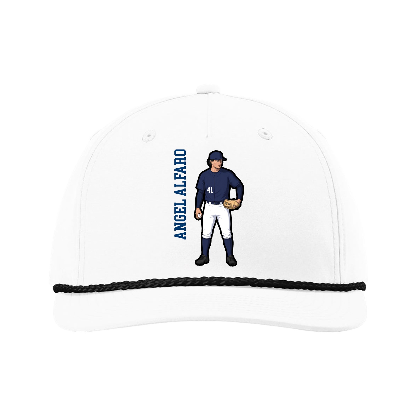 Five-Panel Classic Rope Cap — Name Vertical in White