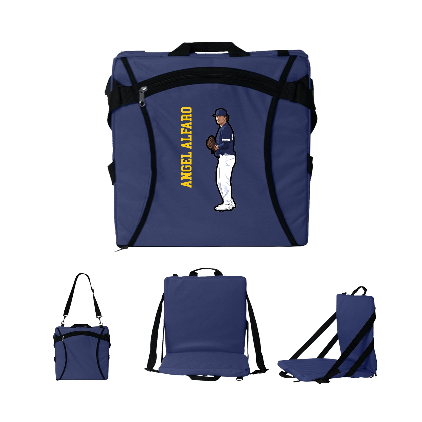 Folding Stadium Seat — Name Vertical in Navy