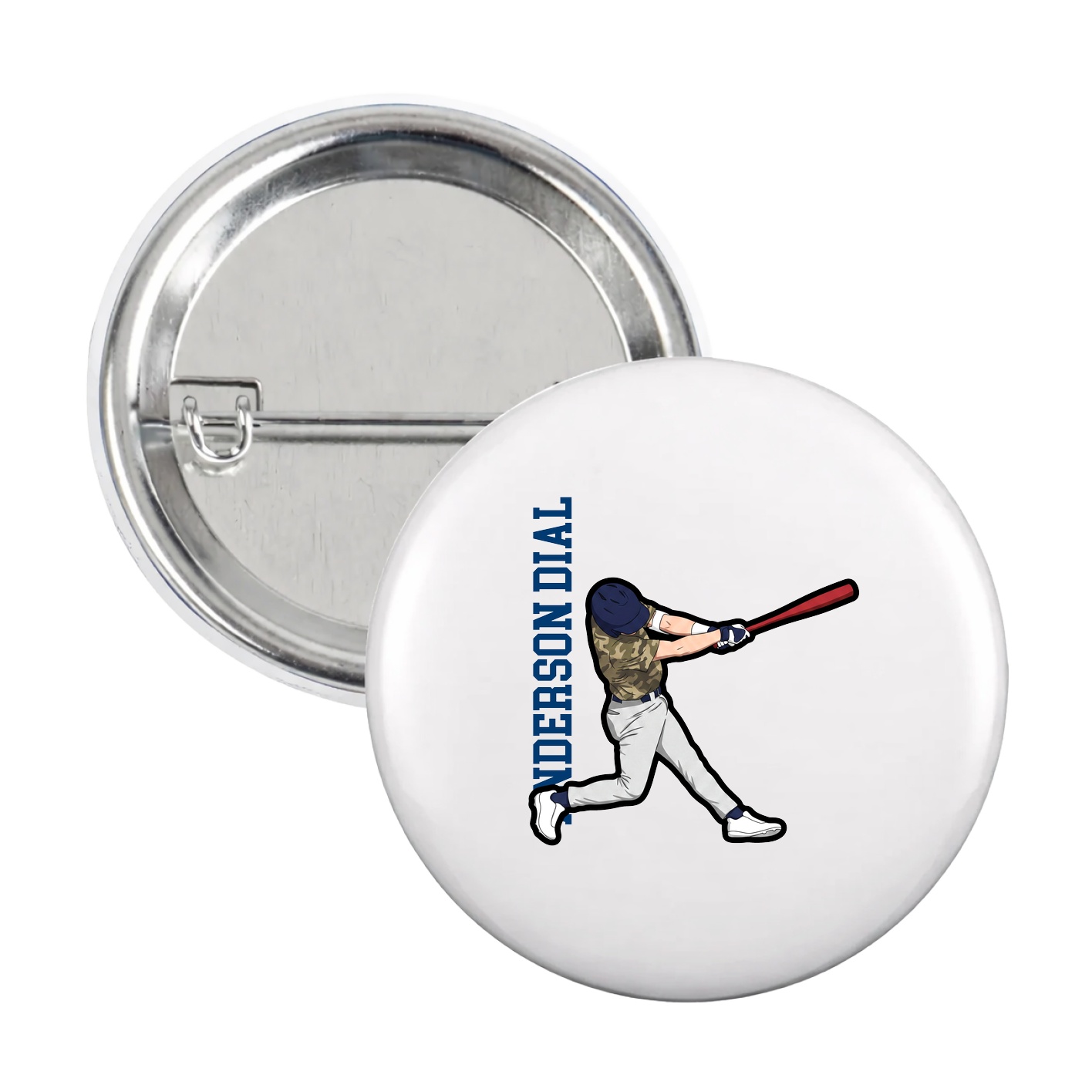 Game Day Button — Name Vertical in White