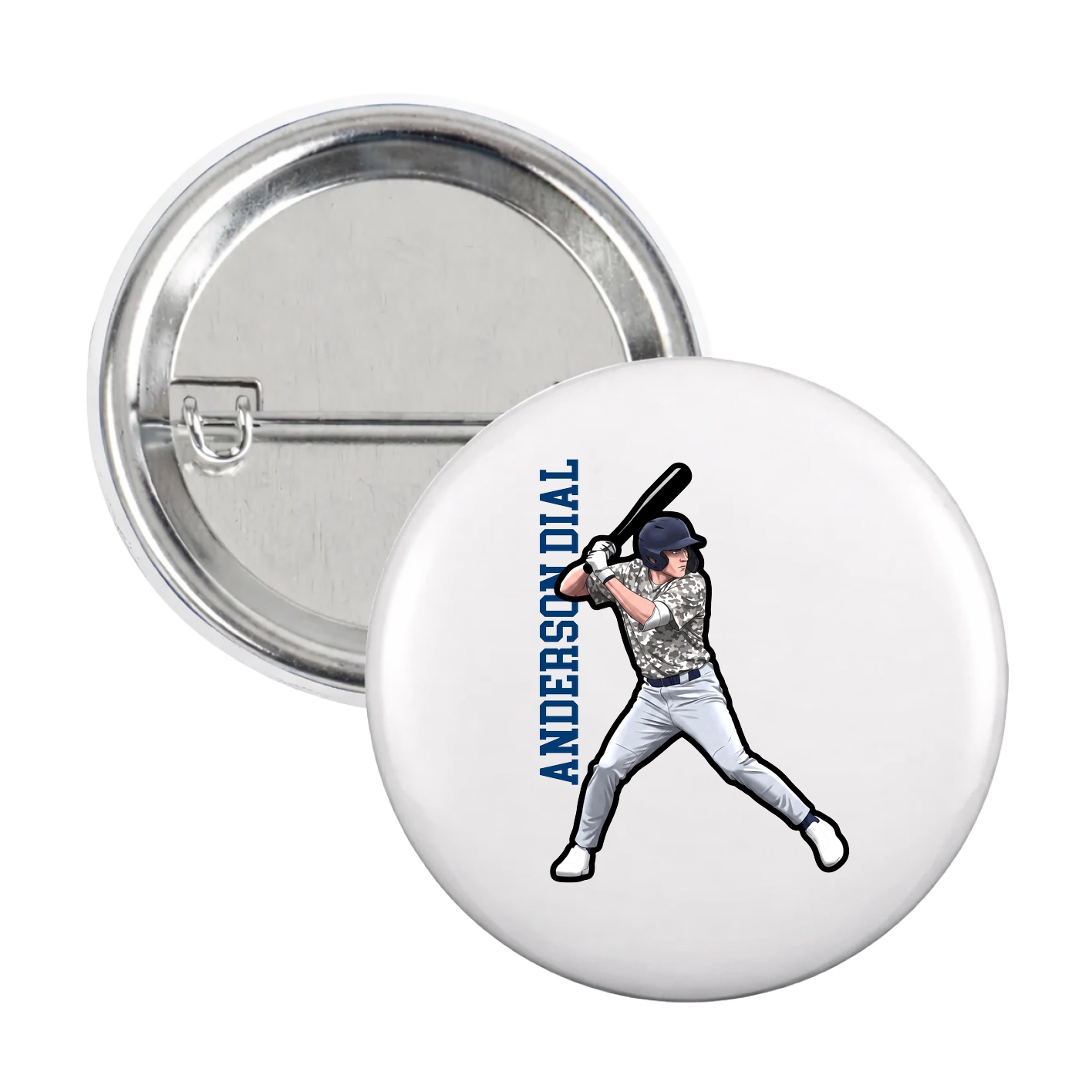 Game Day Button — Name Vertical in White