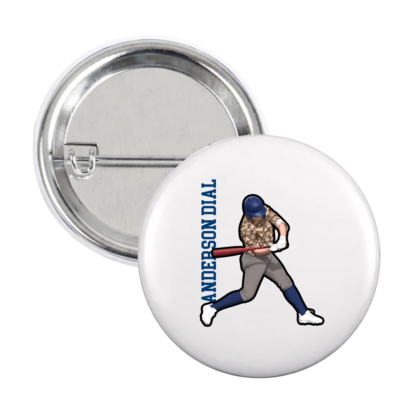 Game Day Button — Name Vertical in White