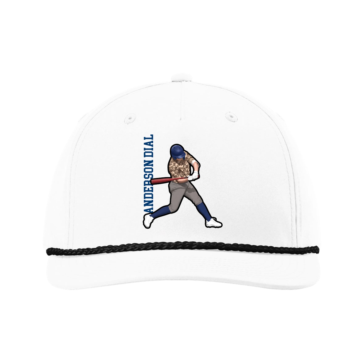 Five-Panel Classic Rope Cap — Name Vertical in White