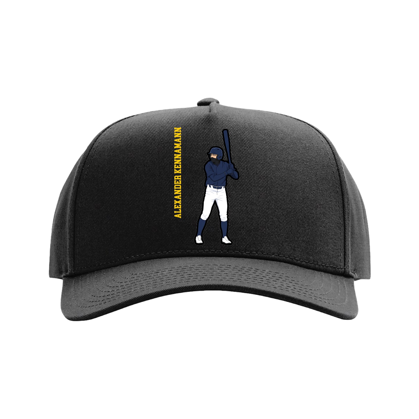 Full Fabric Five-Panel Champ Cap — Name Vertical in Black
