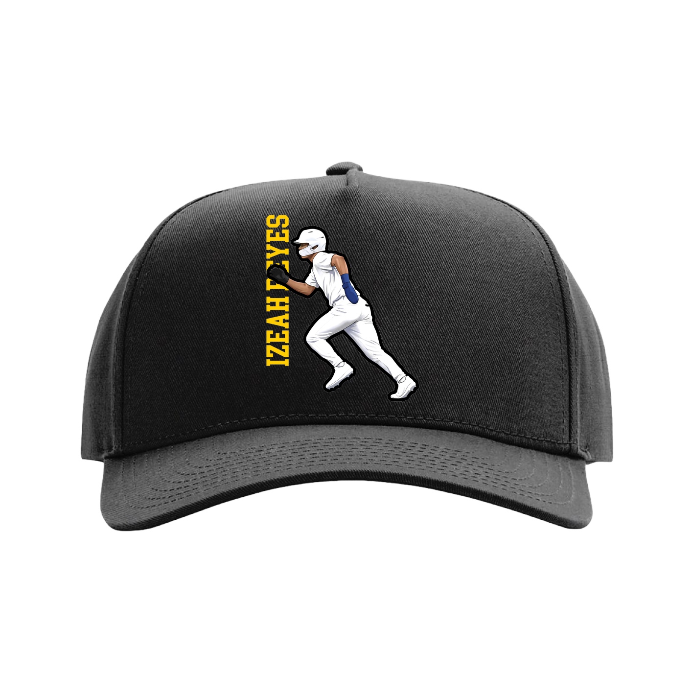 Full Fabric Five-Panel Champ Cap — Name Vertical in Black