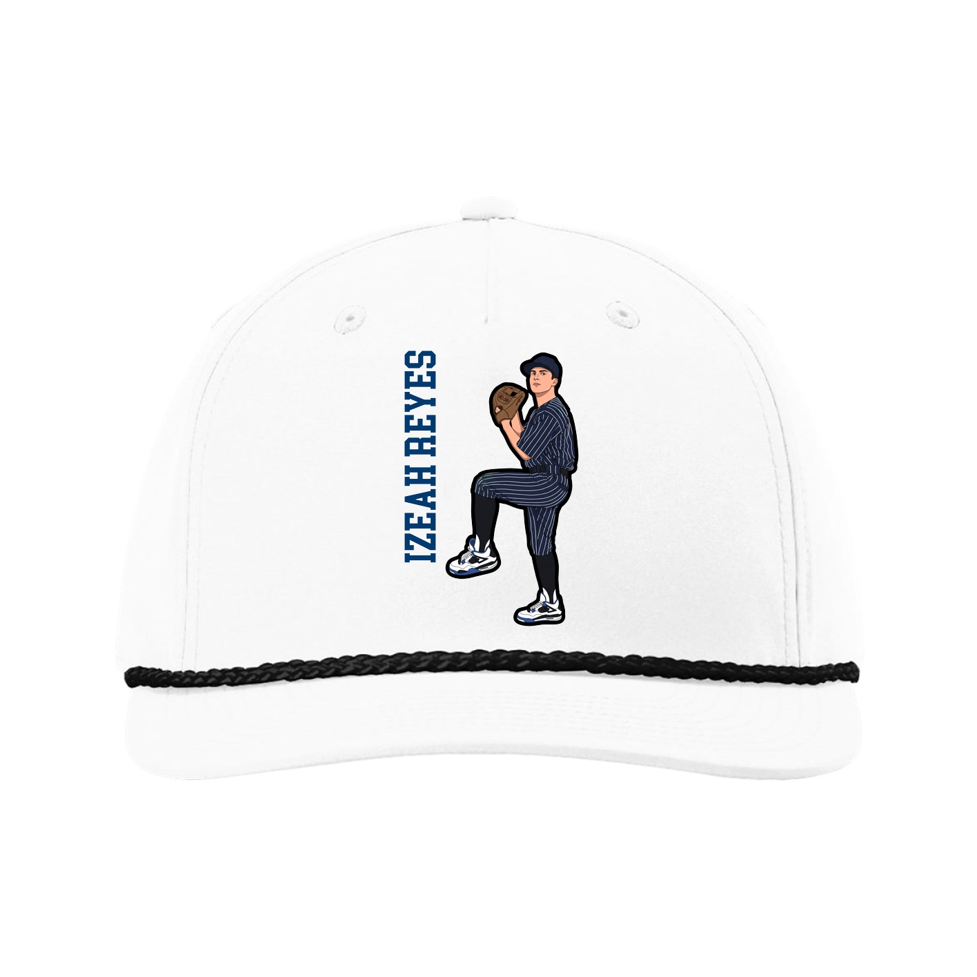 Five-Panel Classic Rope Cap — Name Vertical in White