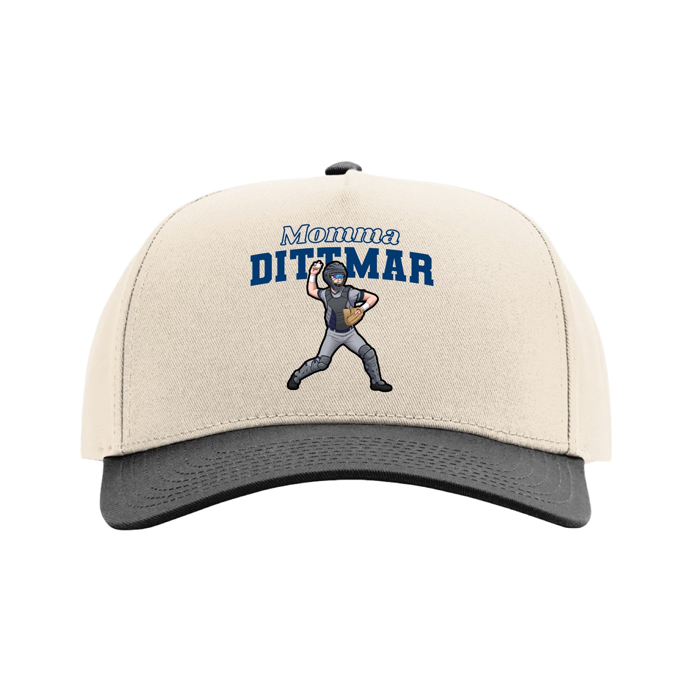 Full Fabric Five-Panel Champ Cap — Mothers Day Block in Cream/Black