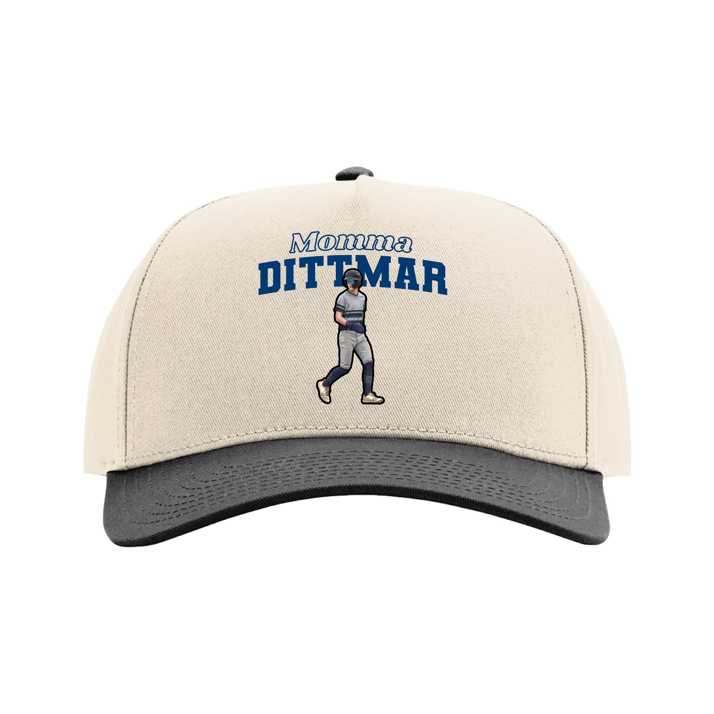 Full Fabric Five-Panel Champ Cap — Mothers Day Block in Cream/Black