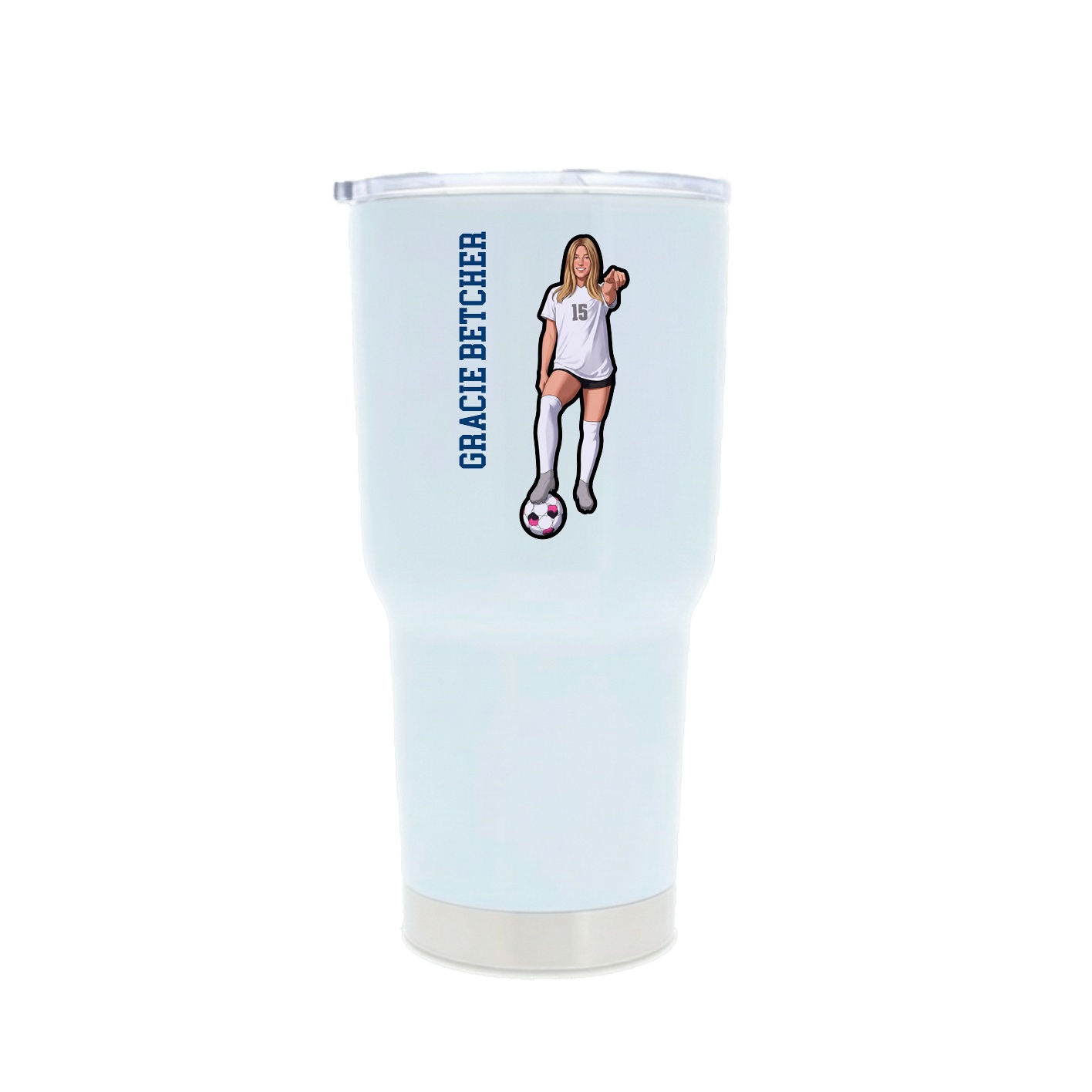 30oz Stainless Steel Tumbler — Name Vertical in White
