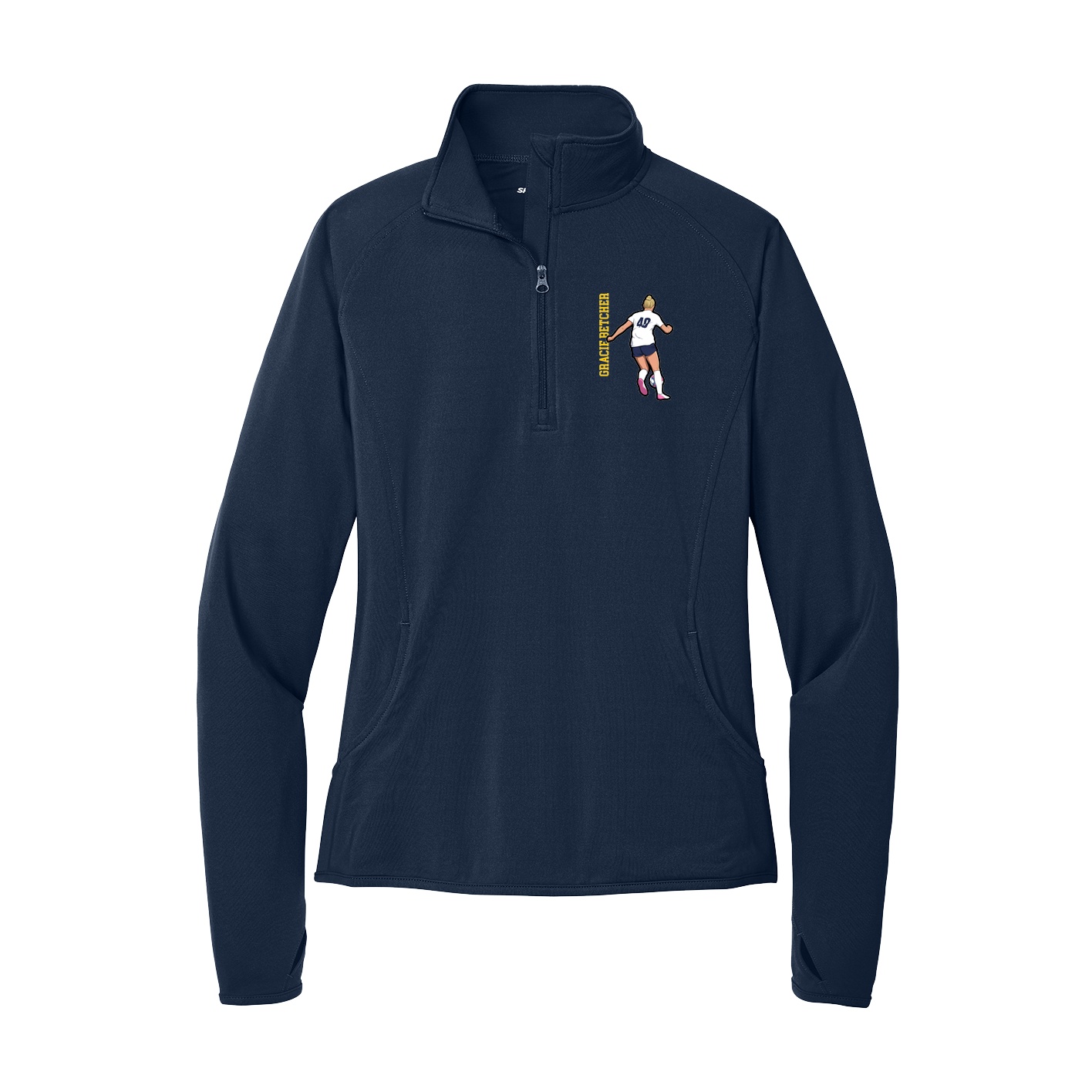Women's Q-Zip Pullover — Name Vertical in Navy