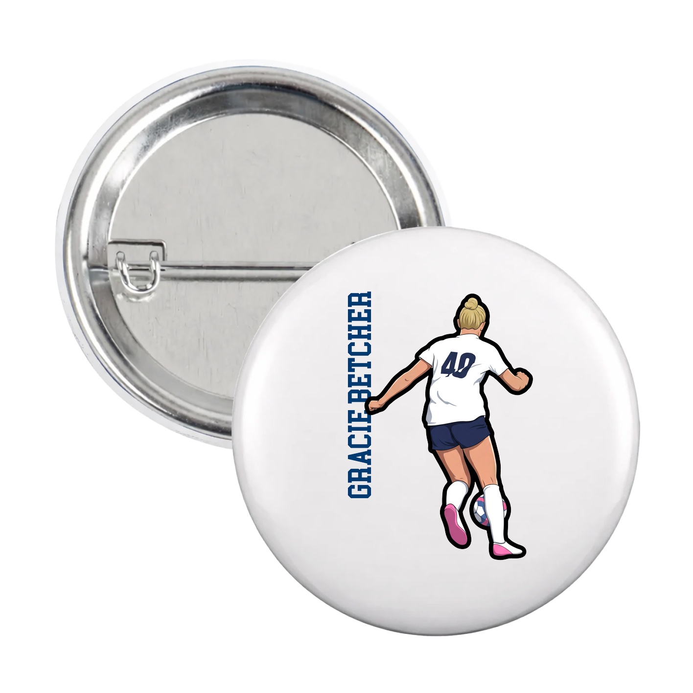 Game Day Button — Name Vertical in White