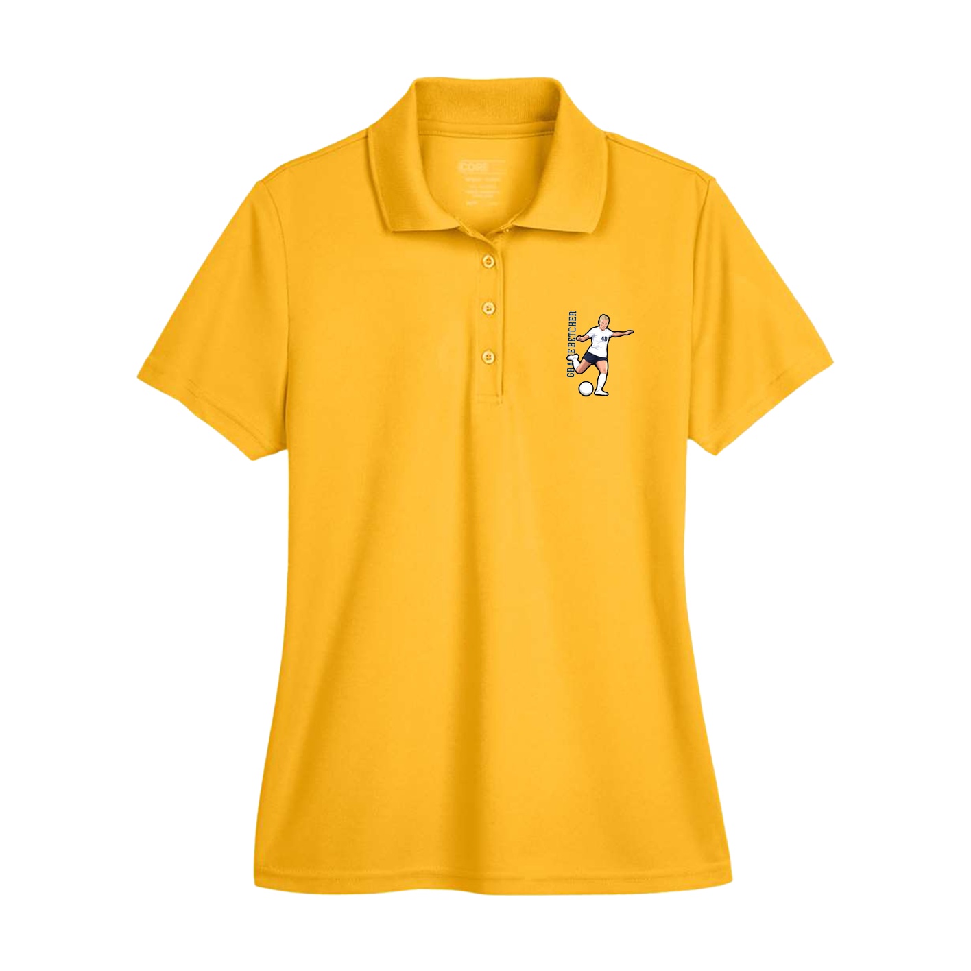 Womens Performance Polo — Name Vertical in Gold
